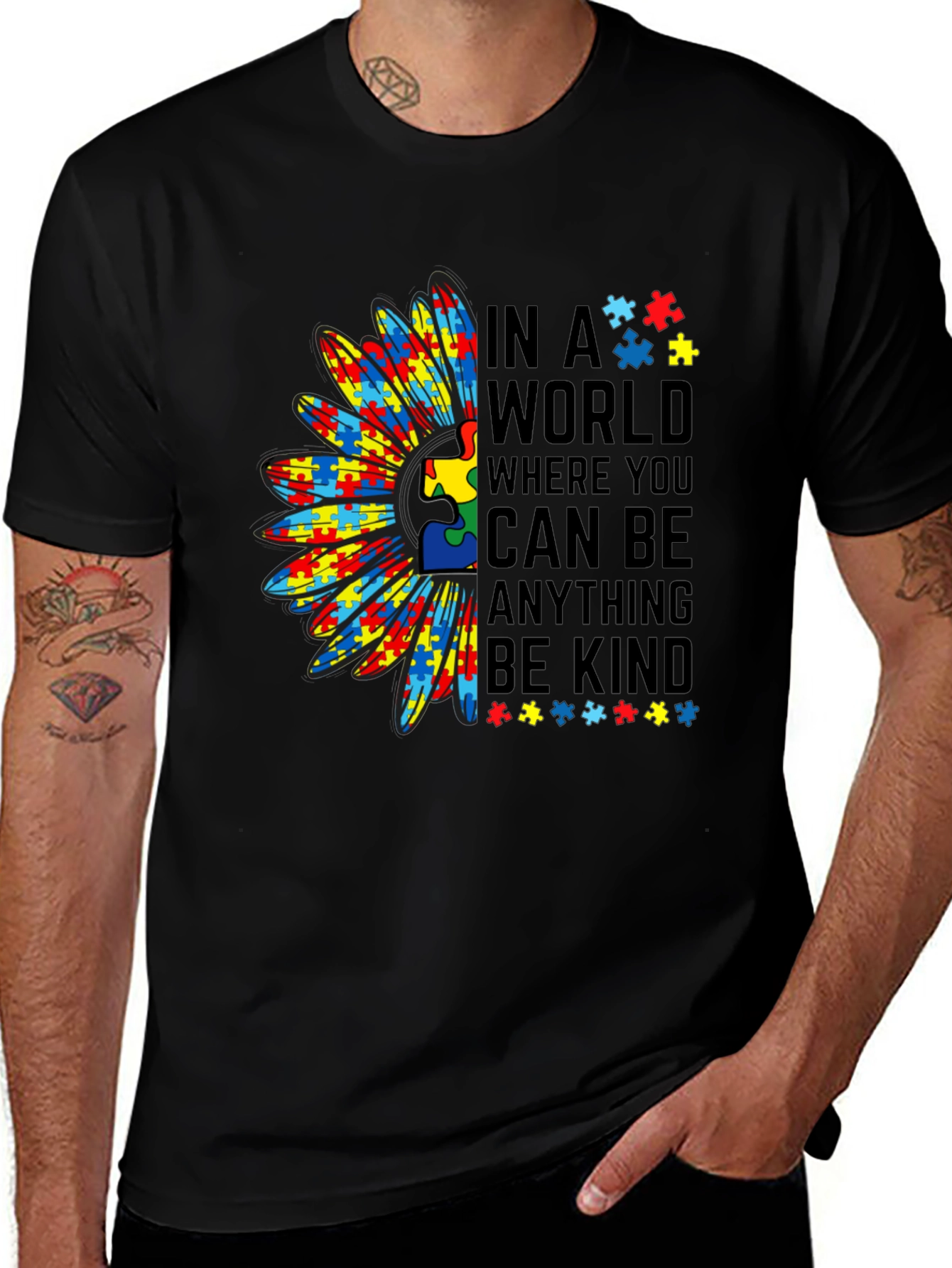 Autism Awareness Puzzle Piece Sunflower T-Shirt