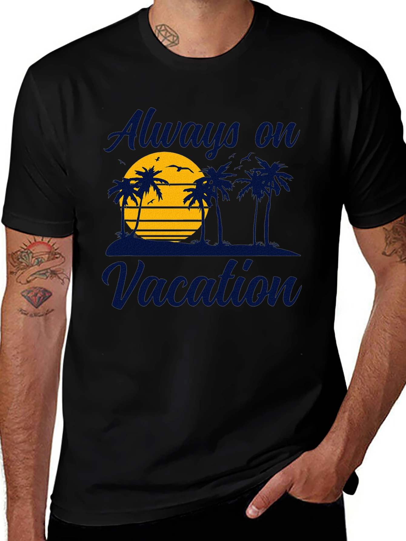 Variant 4 of Always on Vacation T-Shirt - Beach Palm Tree Sunset
