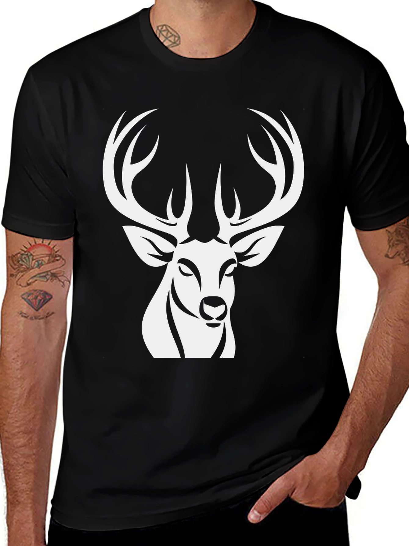 Variant 22 of Deer Graphic Tee - Stylish Black Cotton Shirt