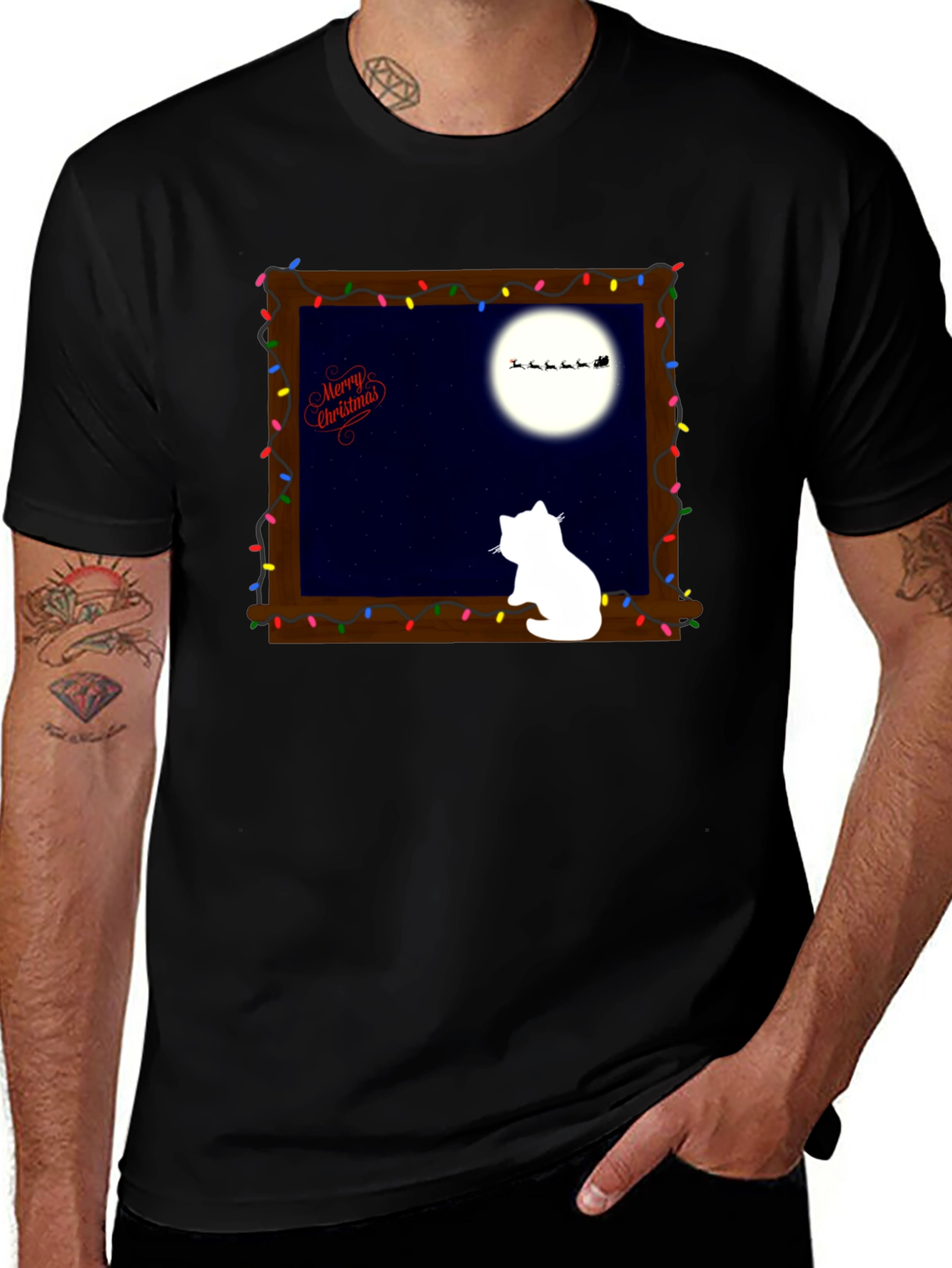 Christmas Cat Window T-Shirt