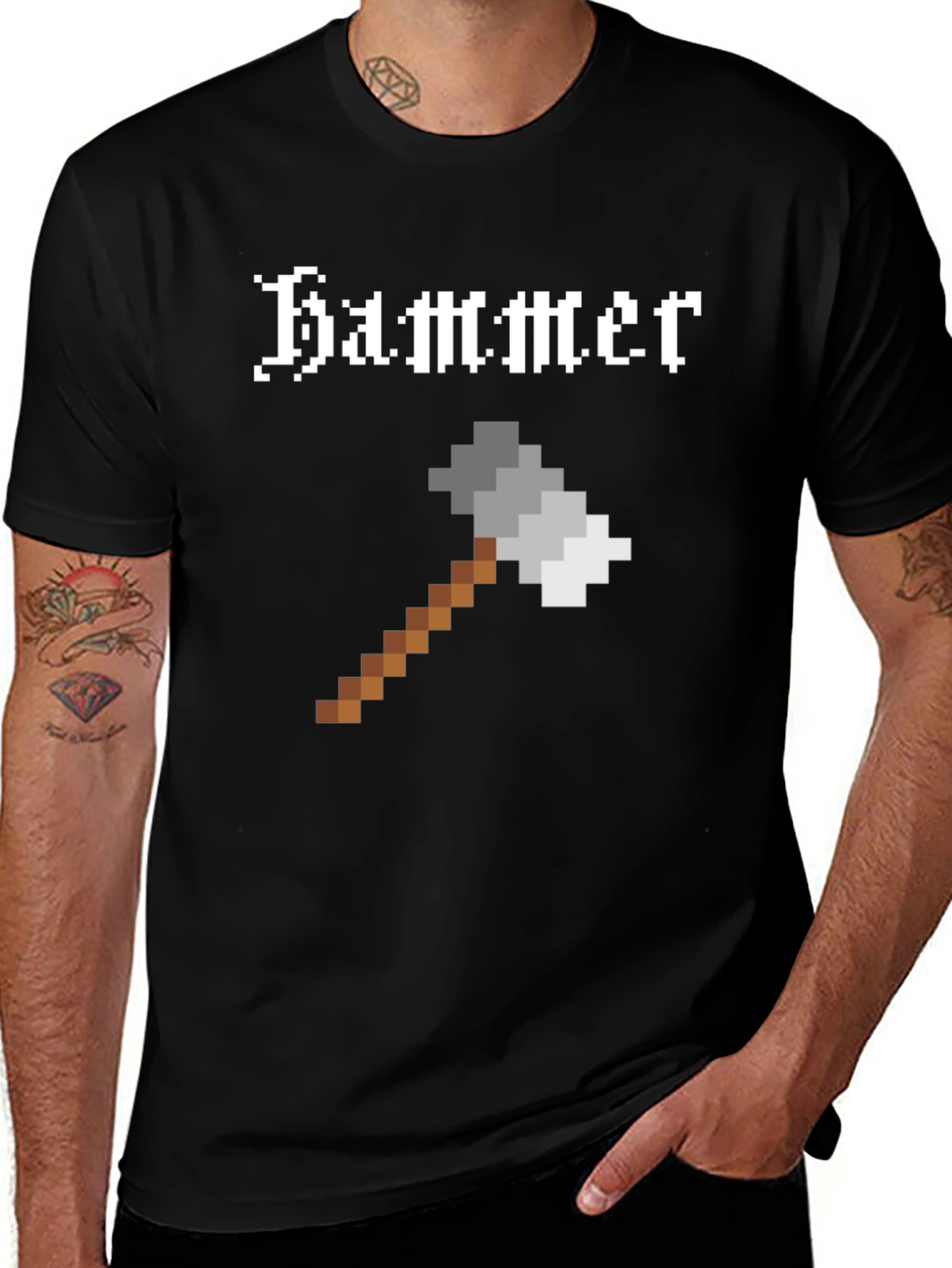 Variant 17 of Pixel Hammer Graphic Tee - Black Cotton T-Shirt