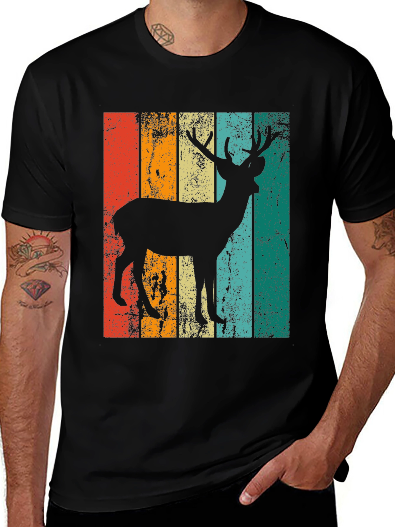 Variant 2 of Retro Deer Graphic Print Tee - Black