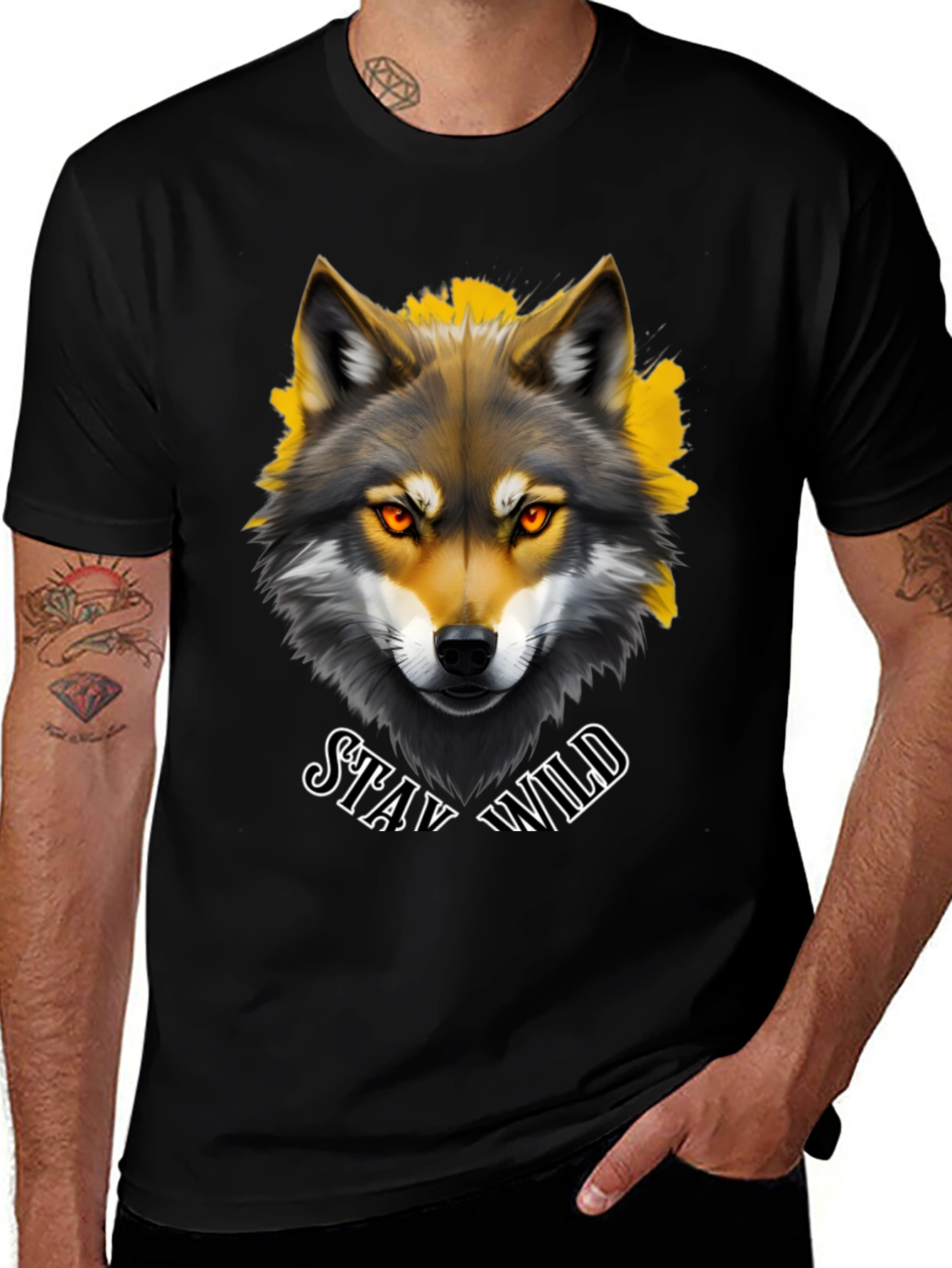 Variant 4 of Stay Wild Wolf Graphic Black T-Shirt