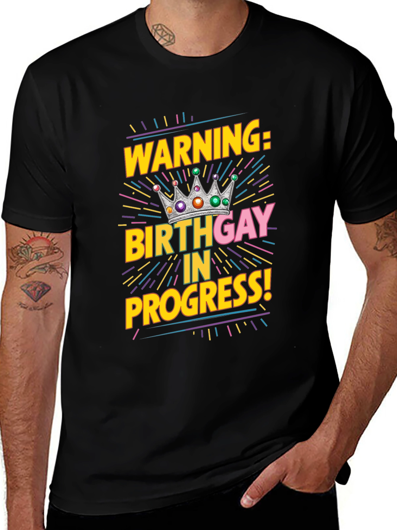 Variant 14 of Warning Birthday Gay in Progress Black Tee