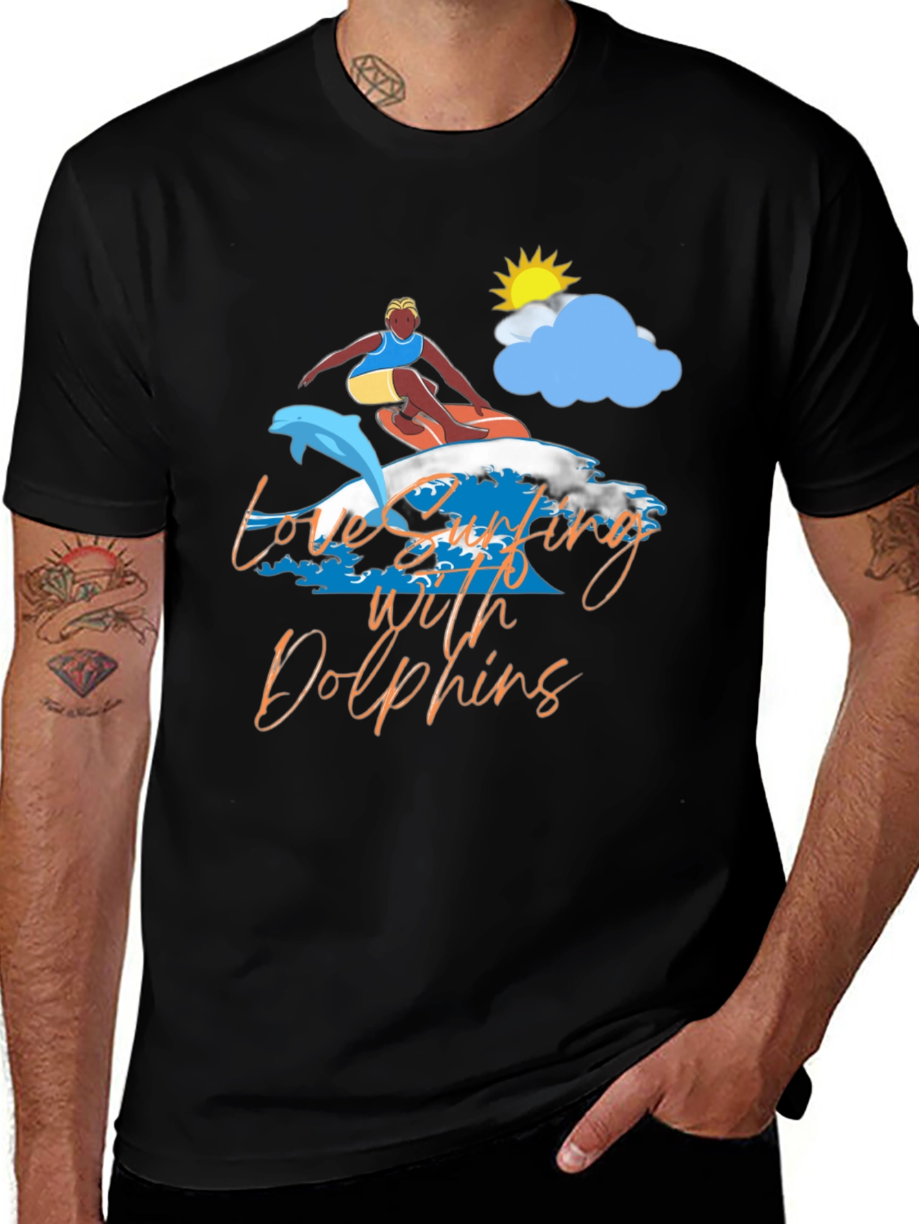 Variant 13 of Love Surfing With Dolphins Graphic T-Shirt