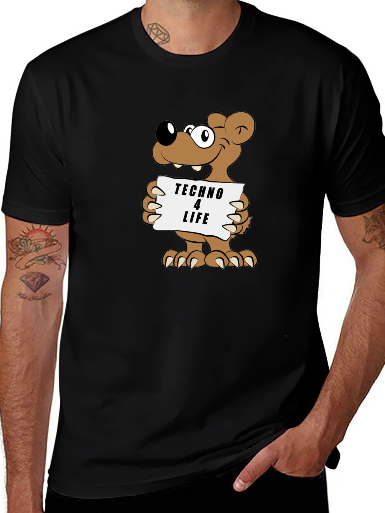 Variant 8 of Techno 4 Life Bear Graphic Tee - Black Cotton T-Shirt