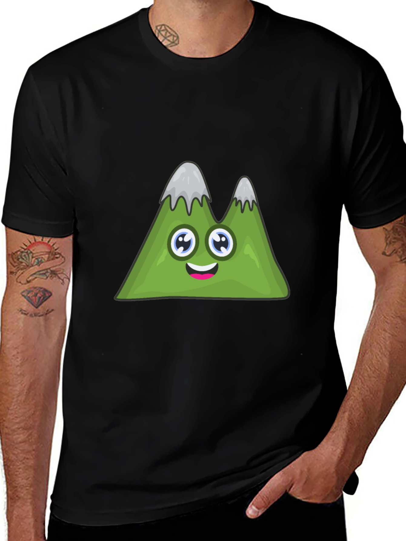 Variant 29 of Cute Cartoon Mountain Graphic Black T-Shirt
