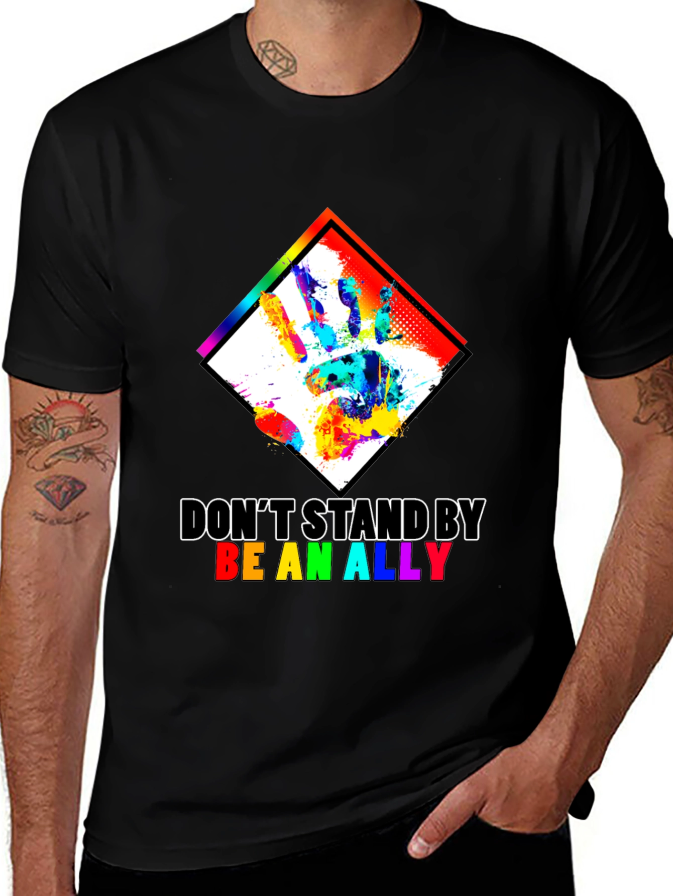 Variant 29 of Be An Ally T-Shirt - Colorful Handprint Design