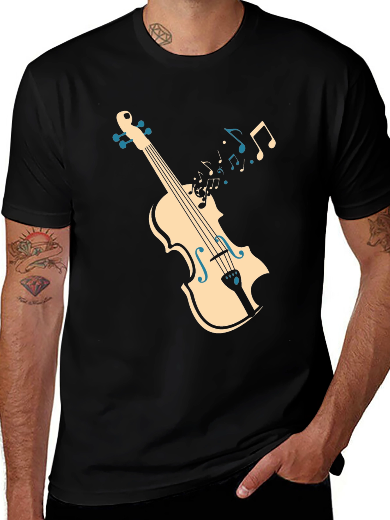 Musical Violin T-Shirt - Black Tee with Unique Violin Design