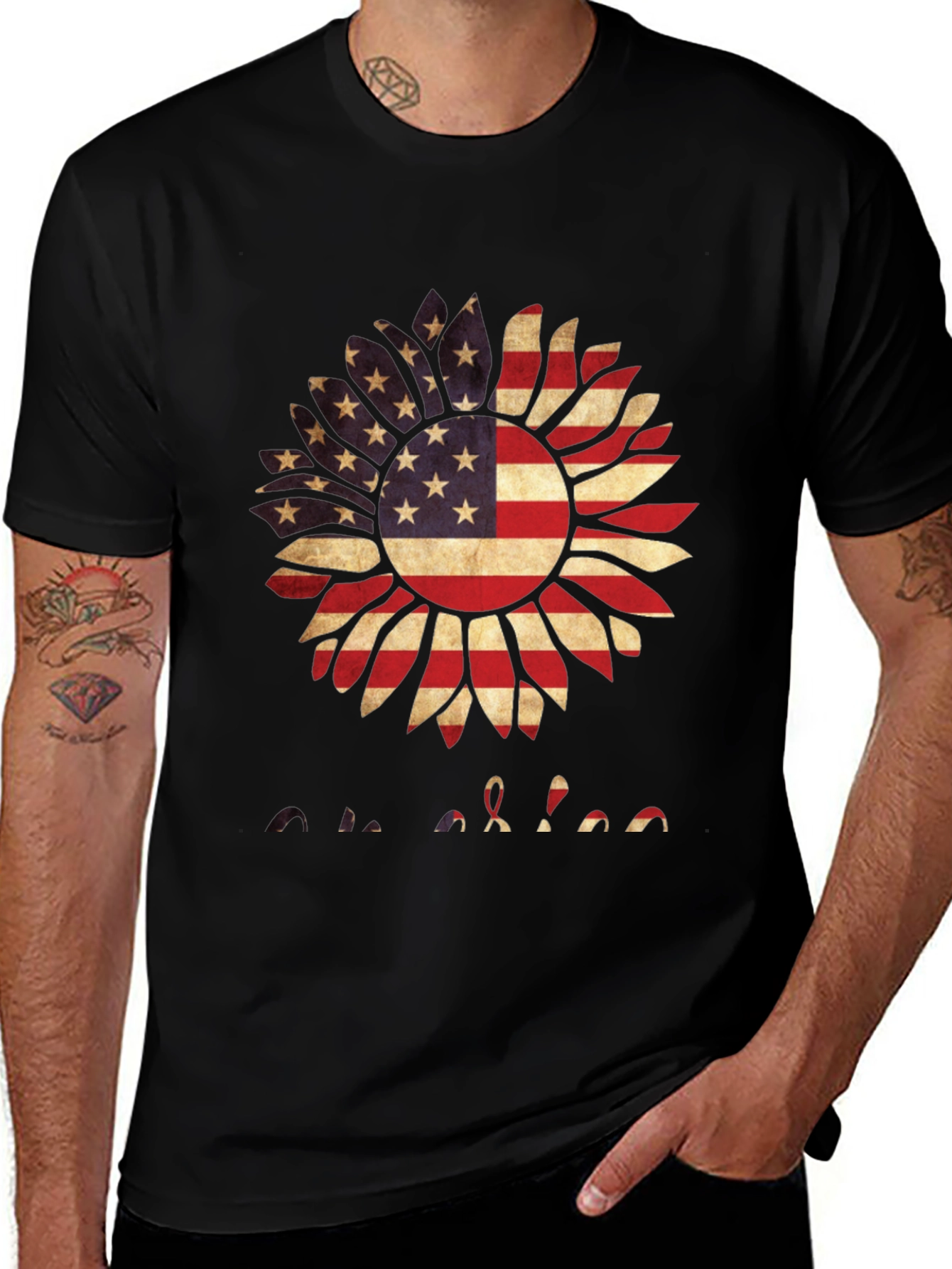 Variant 28 of American Flag Sunflower Graphic T-Shirt