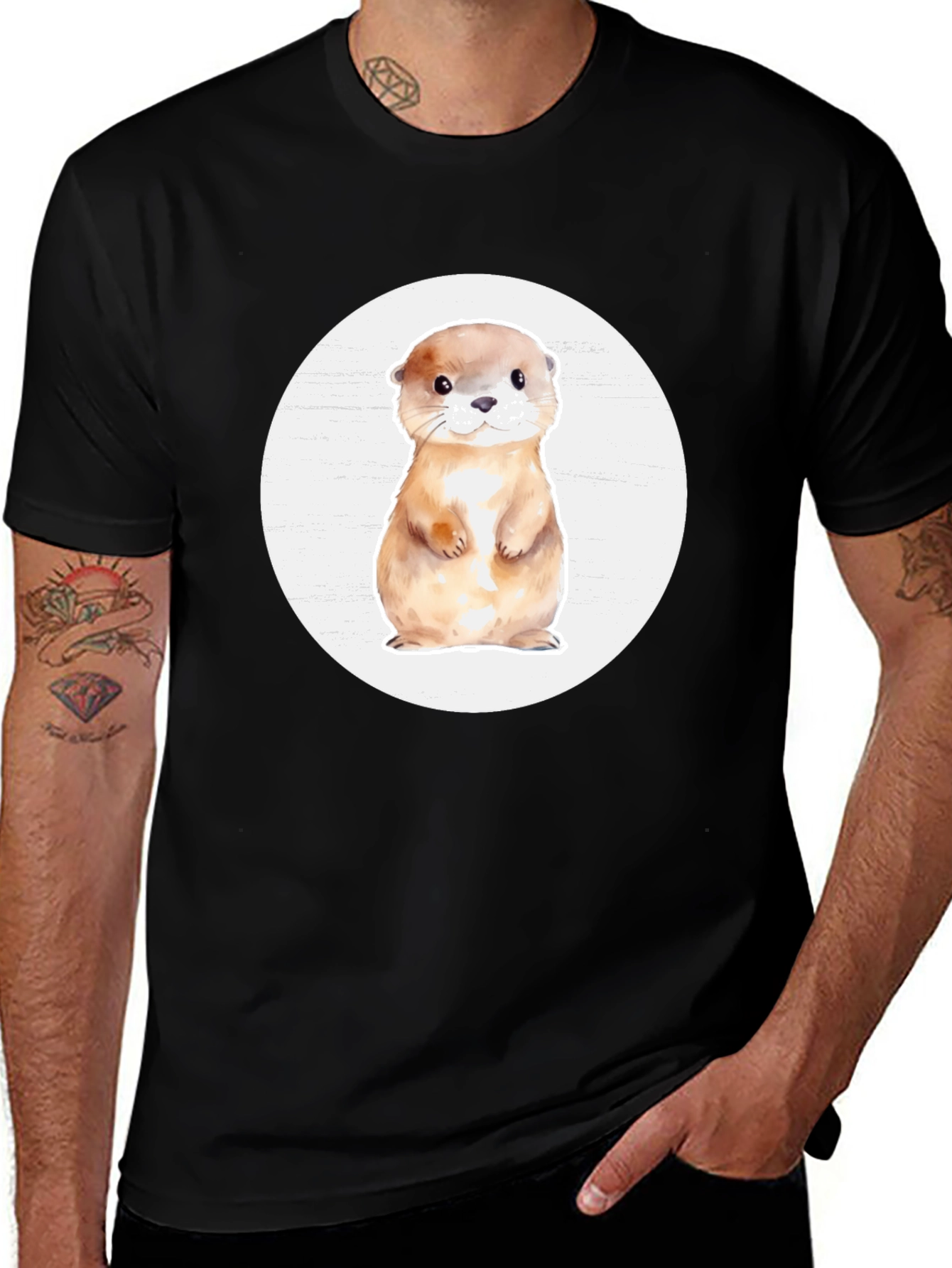 Variant 3 of Cute Otter Graphic T-Shirt - Black