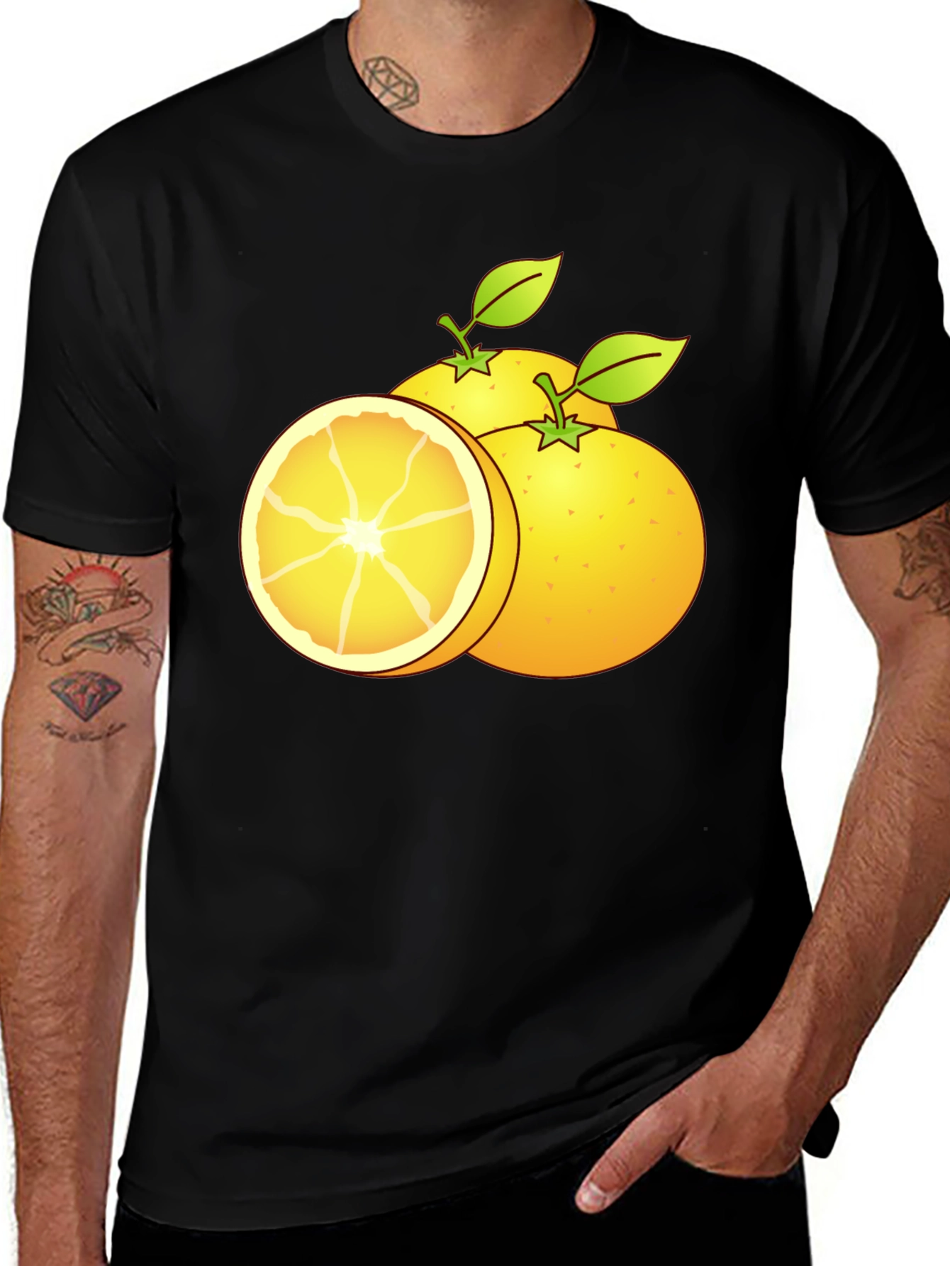 Variant 4 of Citrus Fruit Graphic T-Shirt - Black Cotton Tee