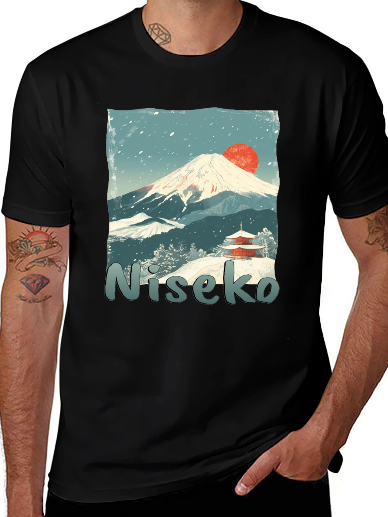 Niseko Japan T-Shirt: Mountain & Temple Graphic Tee