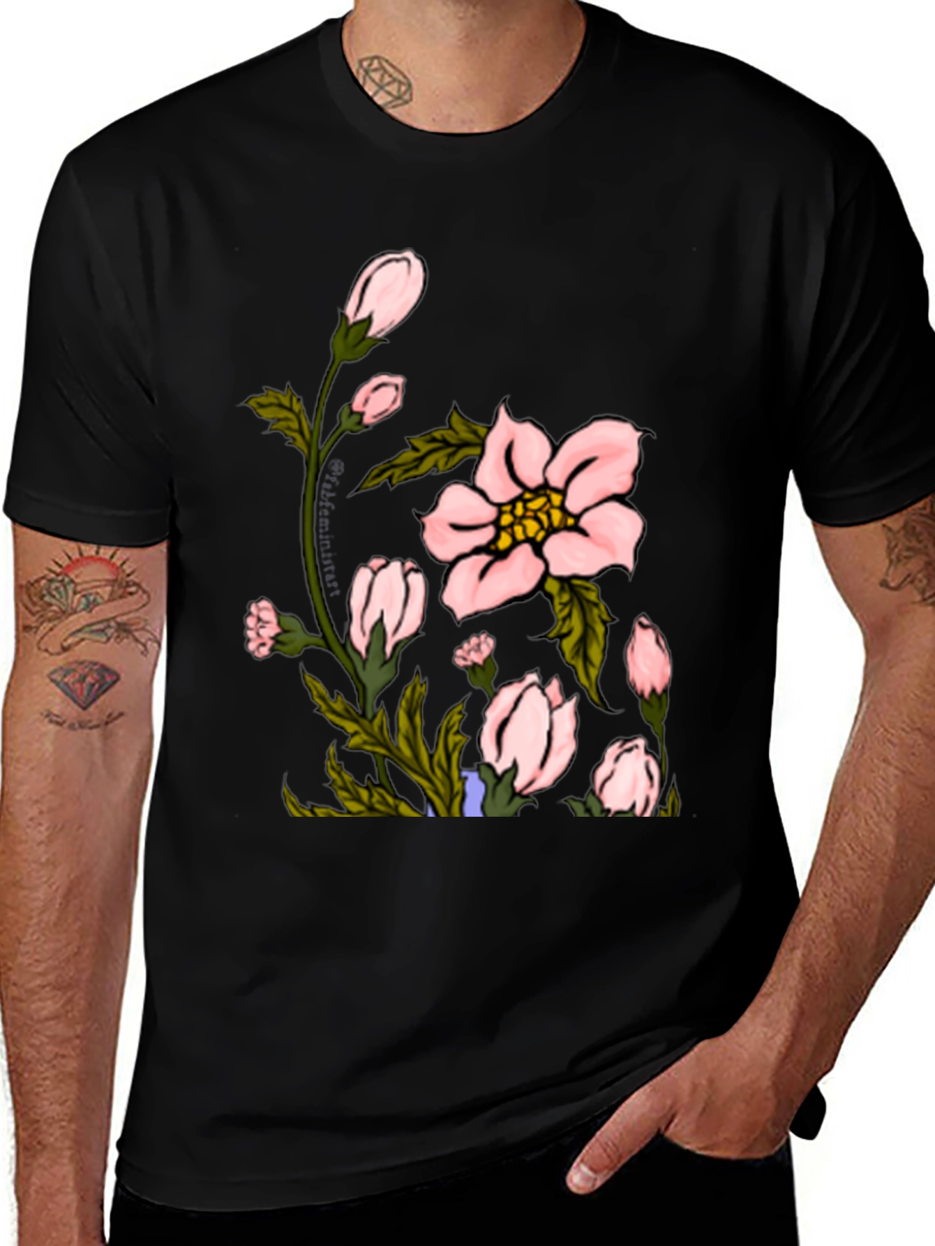 Variant 10 of Floral Print Black T-Shirt
