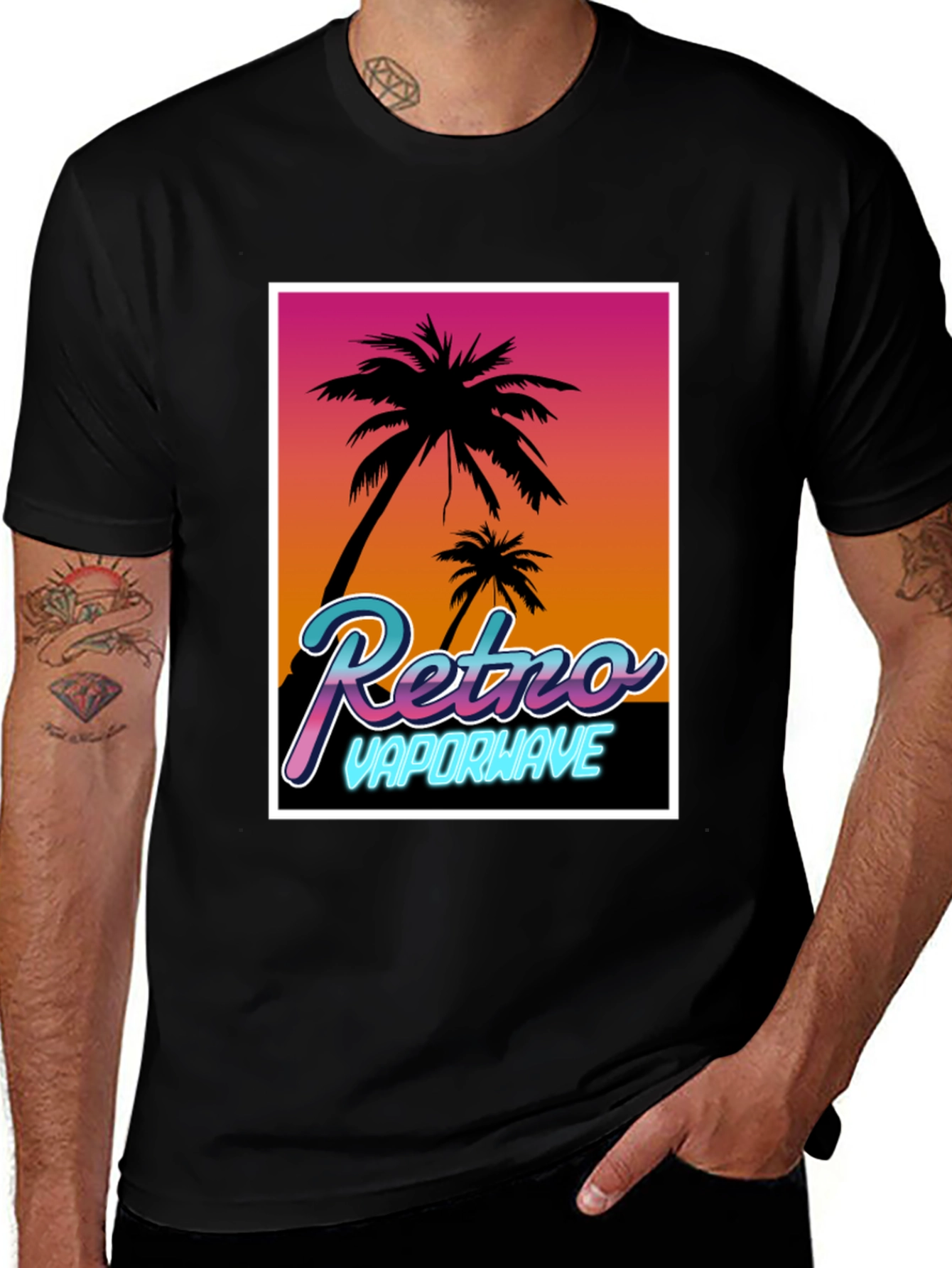 Variant 16 of Retro Vaporwave Palm Tree Graphic Tee - Black