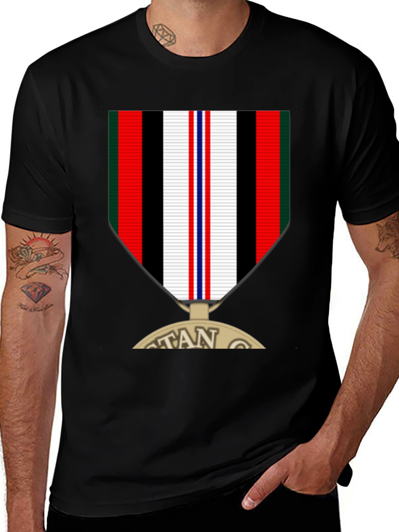 Variant 22 of Veteran Medal Graphic Tee - Black Crew Neck T-Shirt