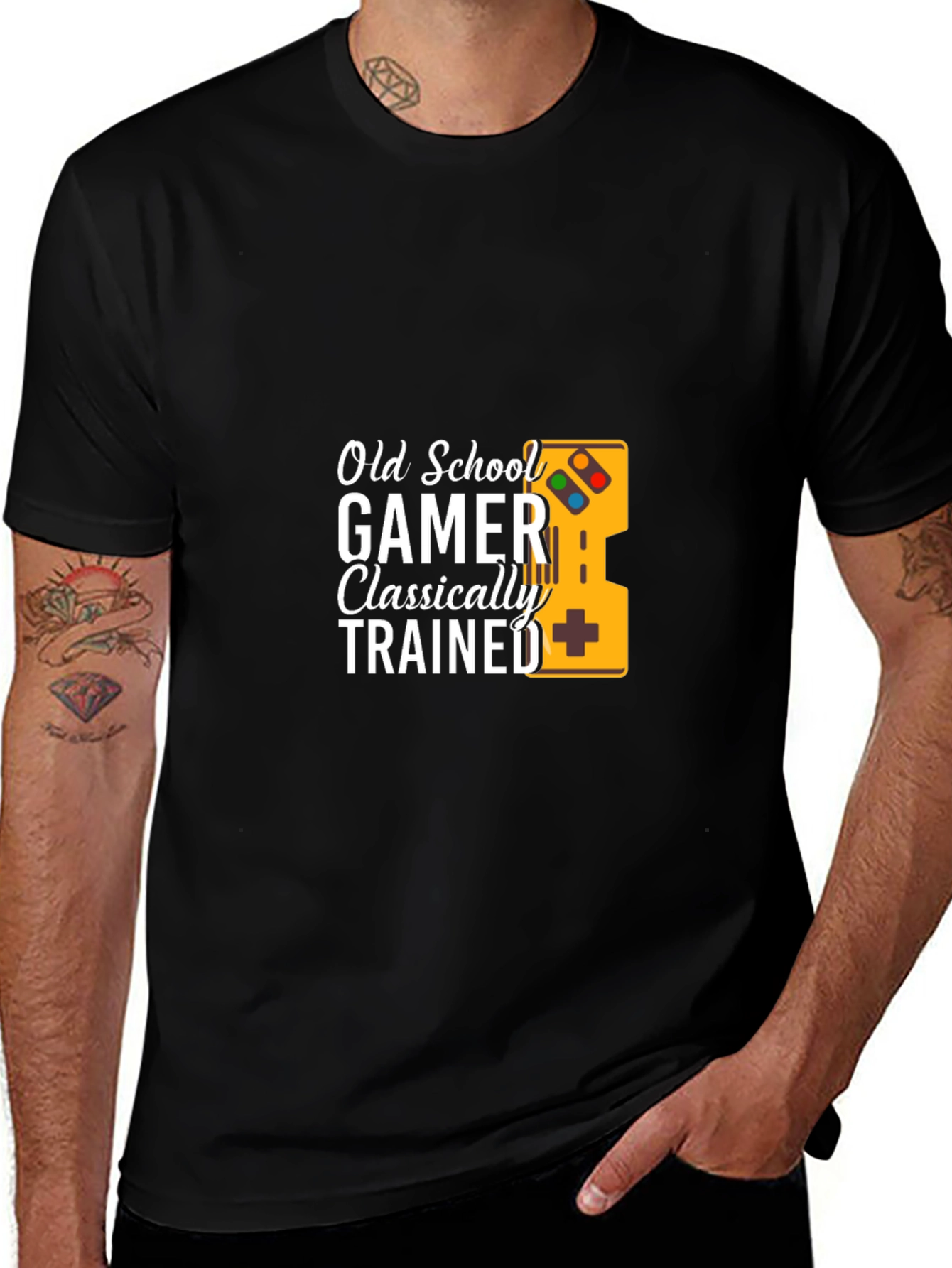 Variant 18 of Old School Gamer Classically Trained Black T-Shirt