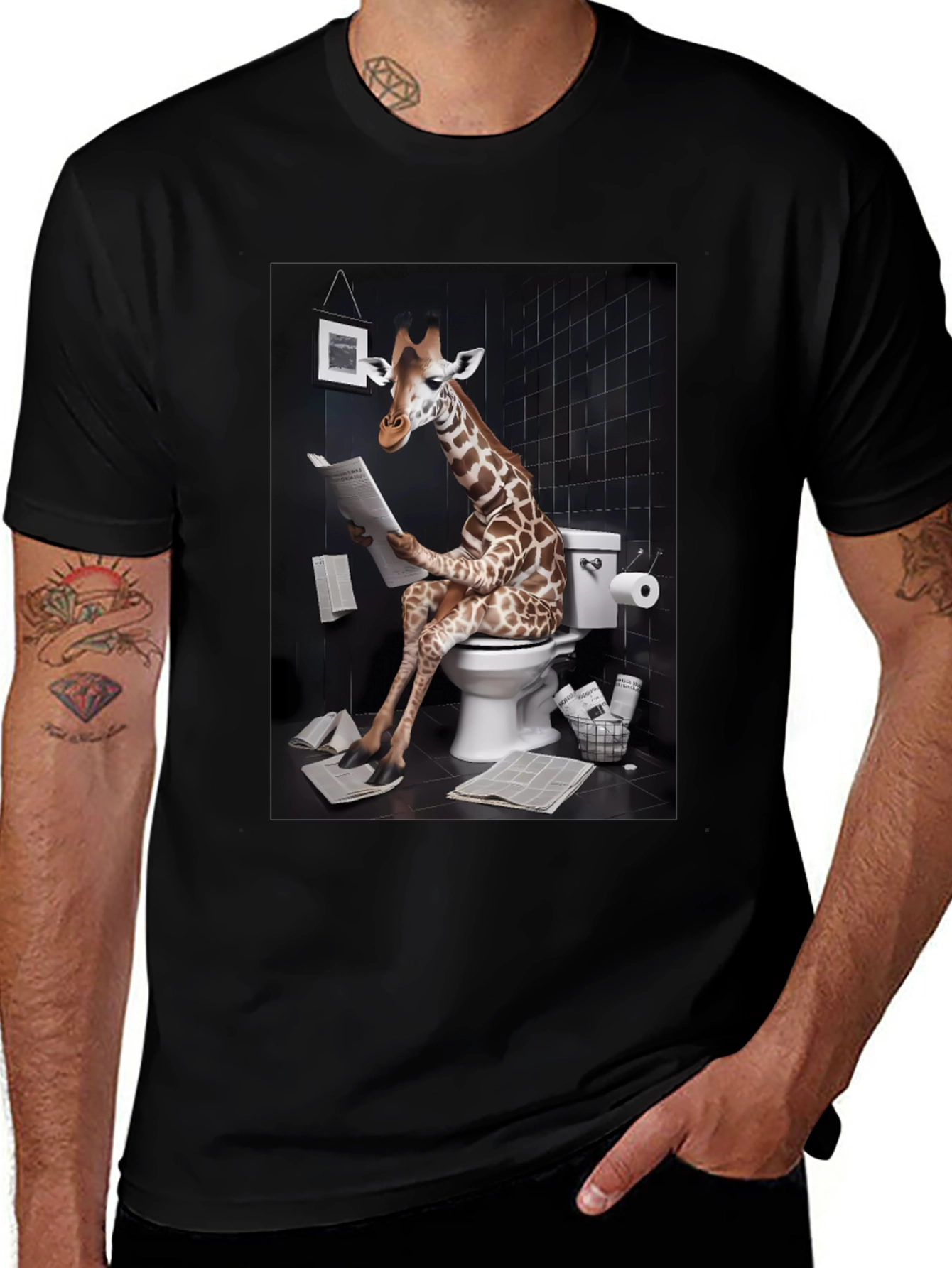 Variant 11 of Giraffe on Toilet Funny Graphic T-Shirt