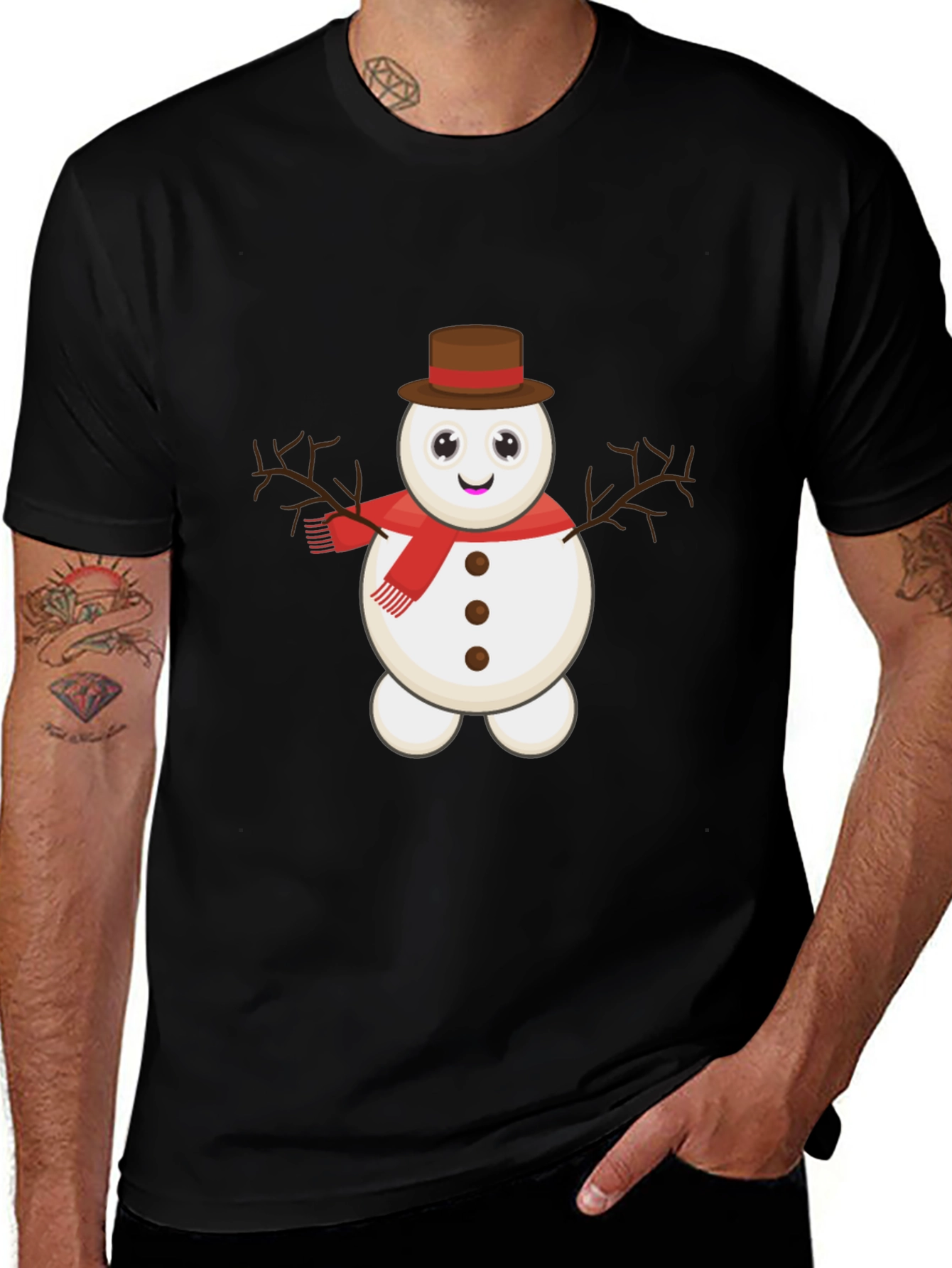 Black Cute Snowman Graphic Tee main image