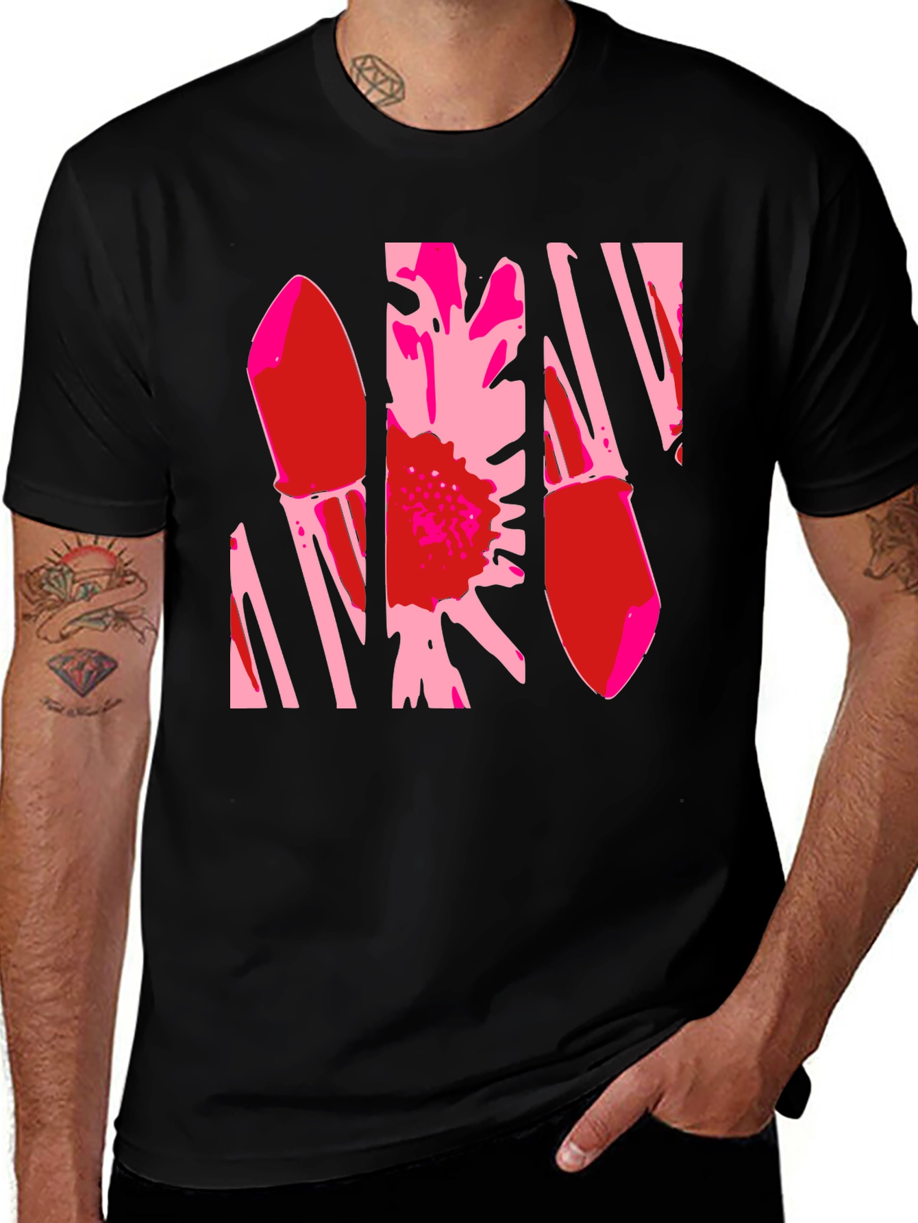 Variant 20 of Abstract Flower Graphic T-Shirt - Black