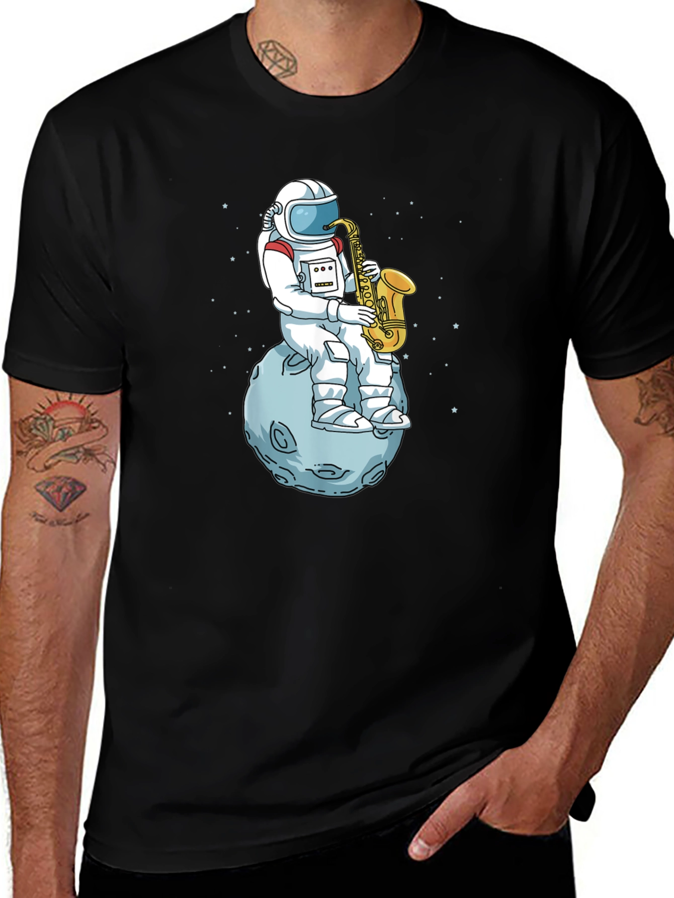 Astronaut Saxophone T-Shirt - Space Musician Tee