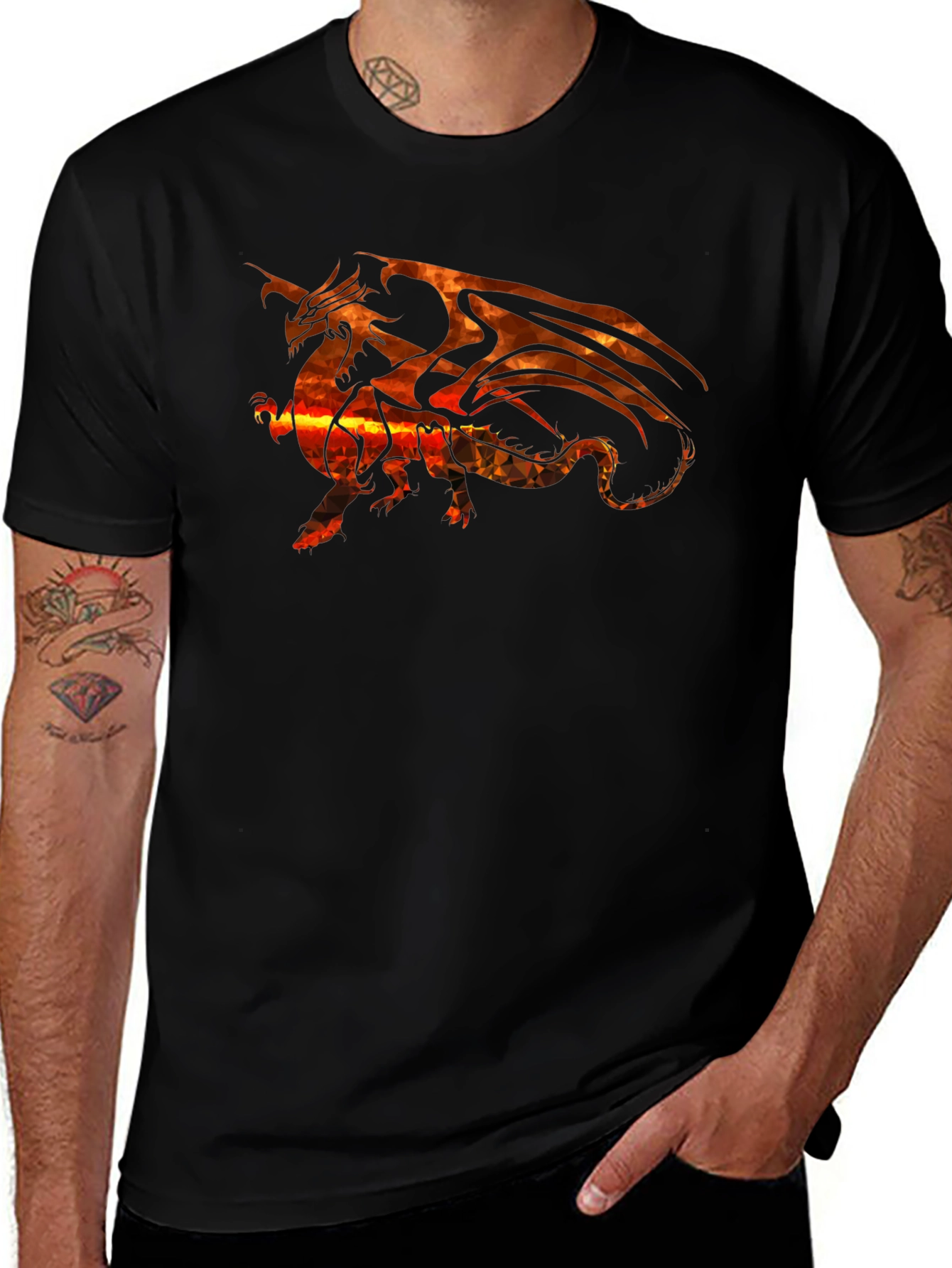 Variant 30 of Fiery Dragon Graphic Tee - Black Cotton Comfort