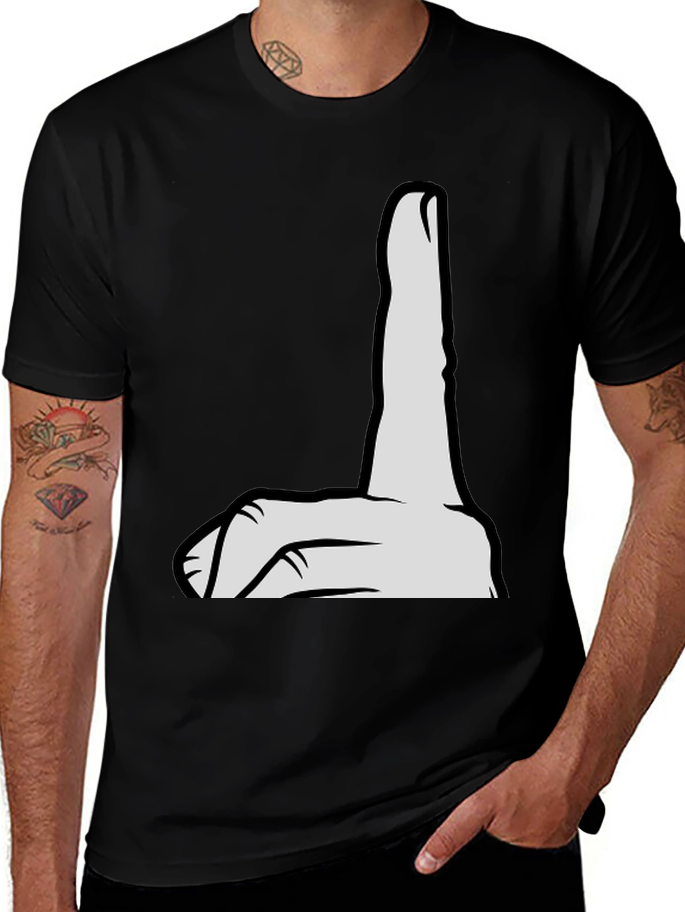 Variant 6 of Novelty "L" Hand Gesture Graphic Black T-Shirt
