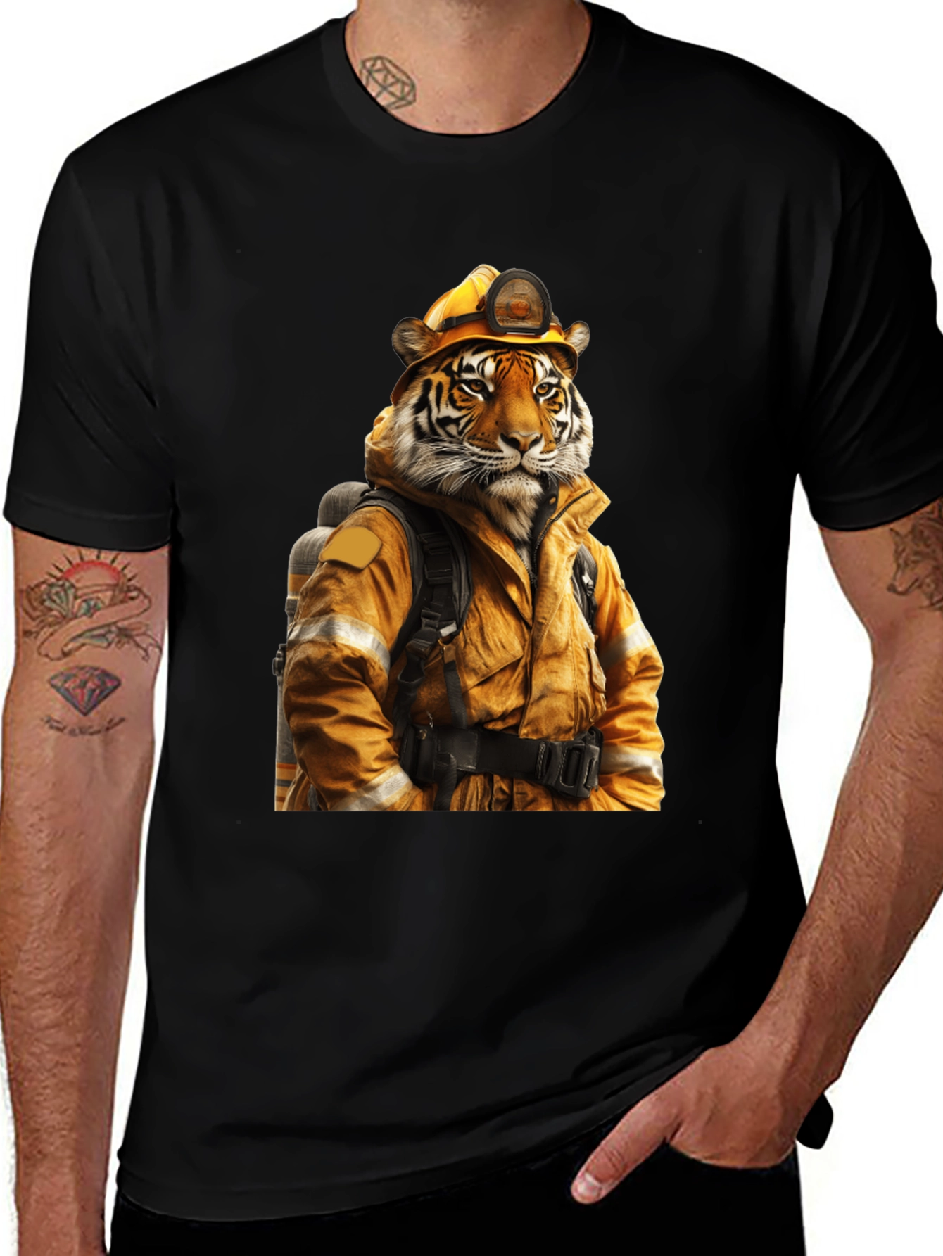 Variant 7 of Tiger Firefighter T-Shirt - Unique Design