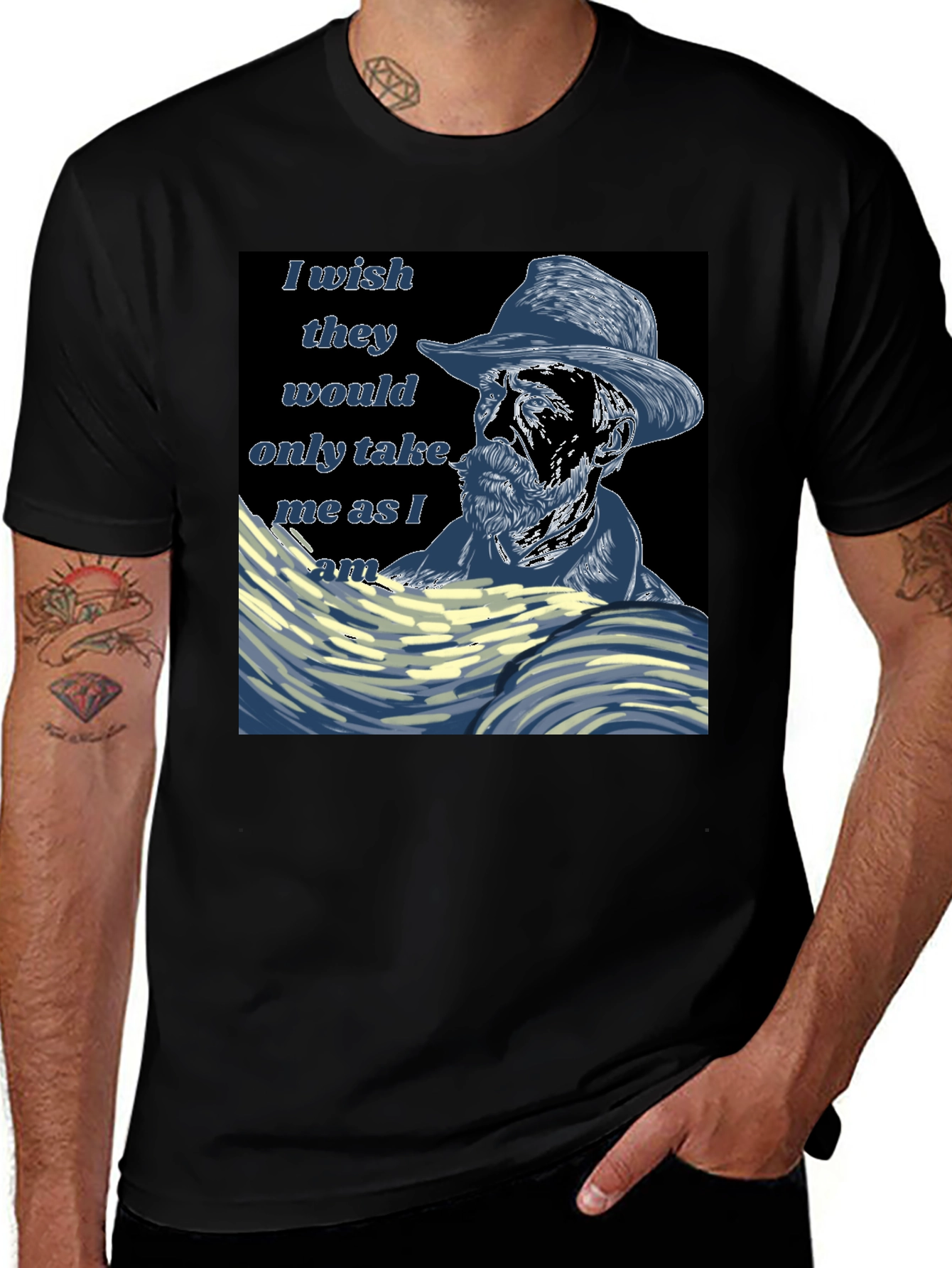 Artistic T-Shirt with "I Wish" Quote - Stylish Men's Tee