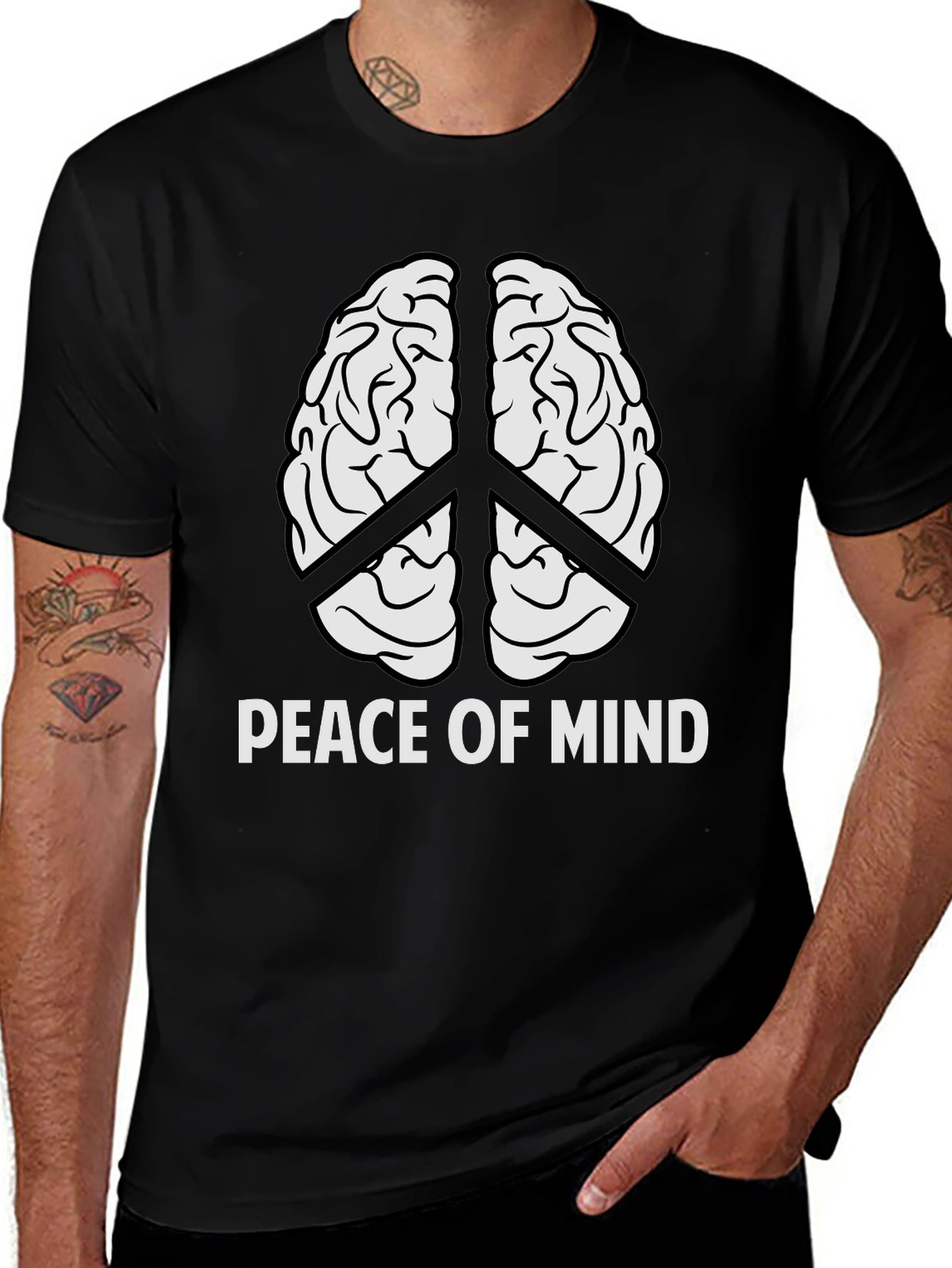 Variant 27 of Peace of Mind Brain Peace Sign Graphic T-Shirt