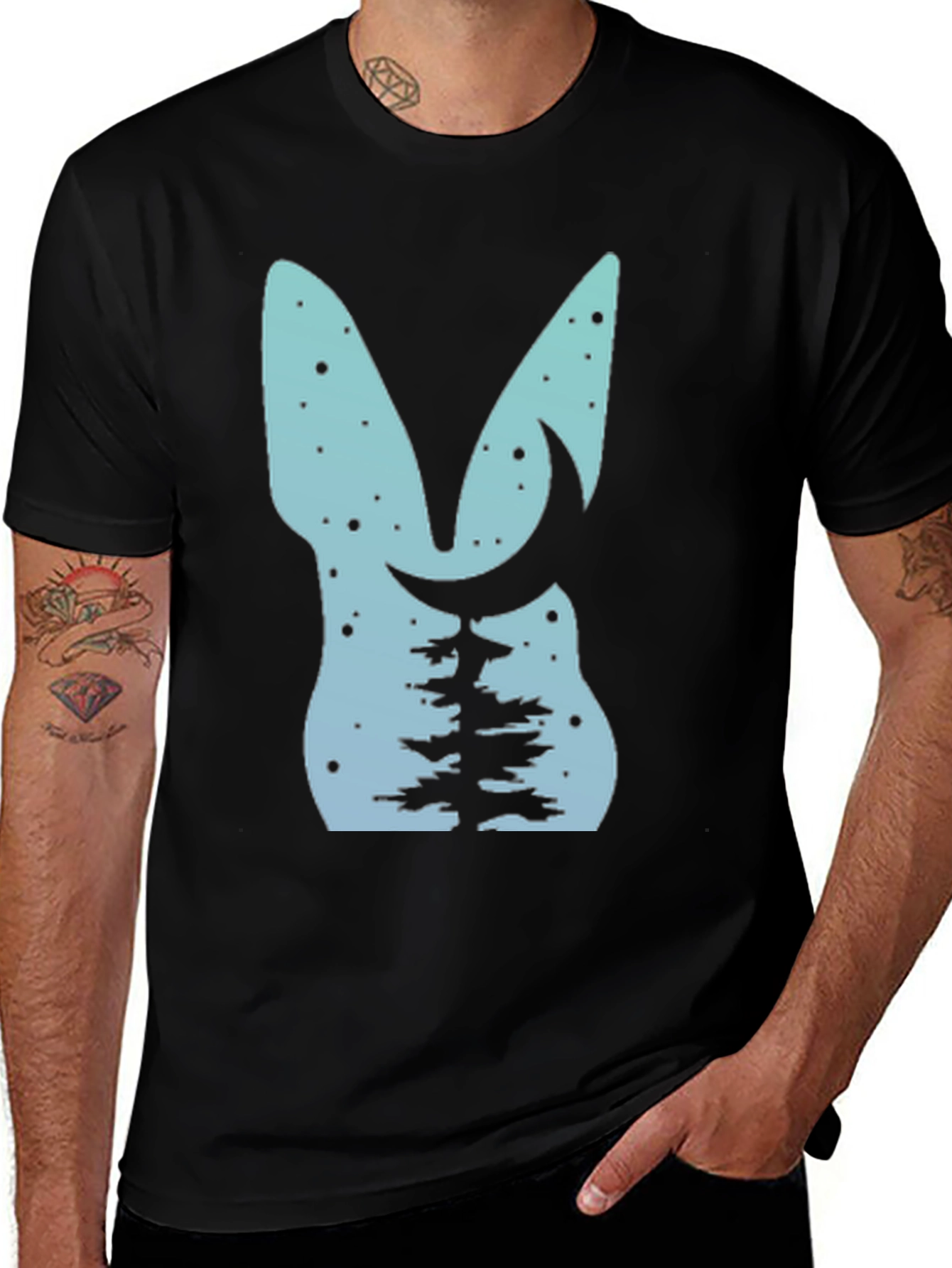 Variant 8 of Nature Lover's Tee: Bunny, Moon, & Tree Design