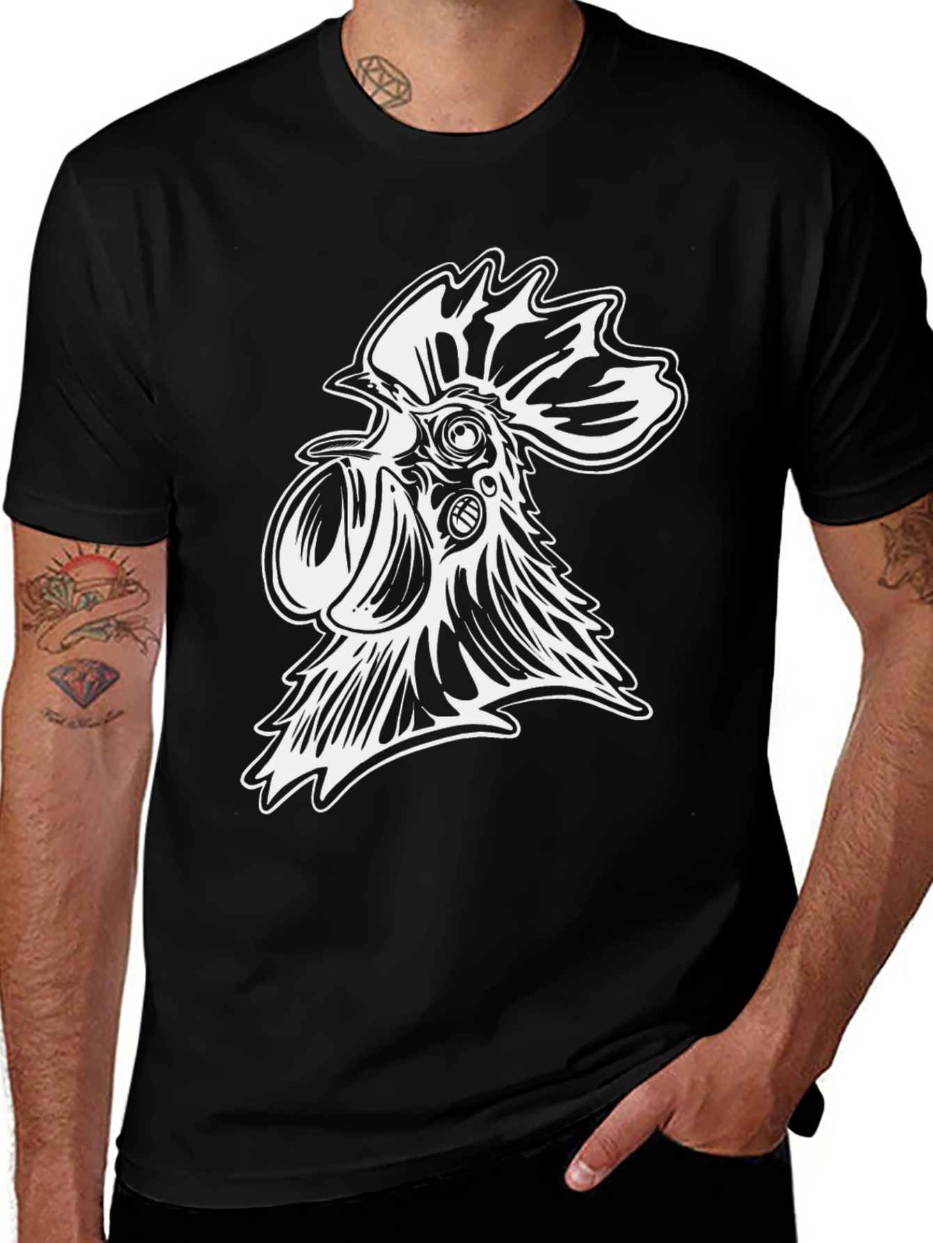 Variant 6 of Cool Rooster Graphic Tee - Black Cotton Blend