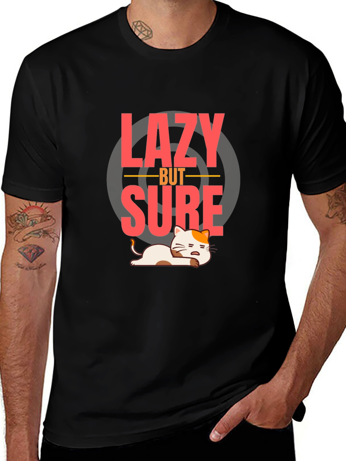 Lazy But Sure T-Shirt - Funny Cat Graphic Tee