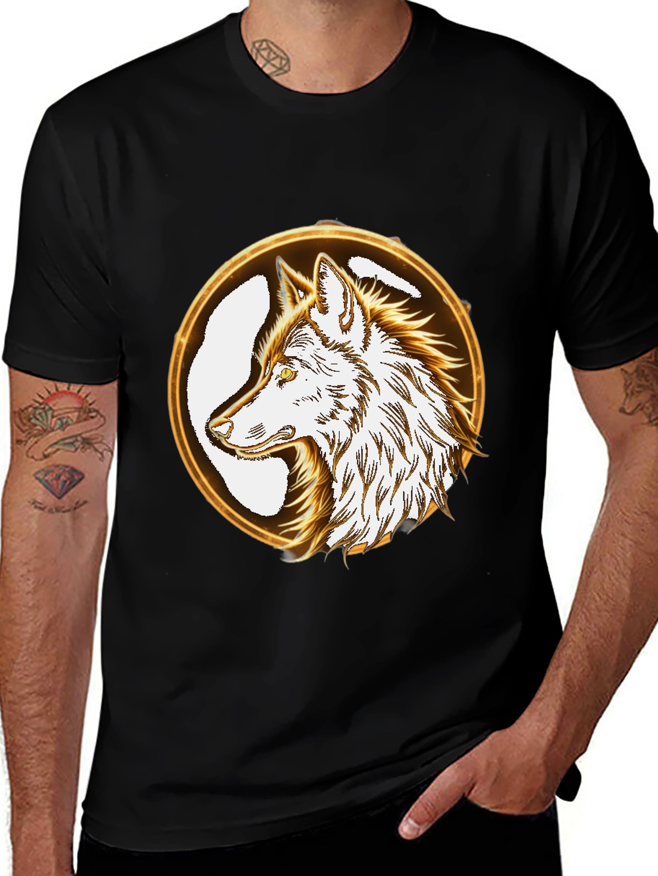 Variant 6 of Wolf Graphic Tee - Mens Black Cotton Shirt