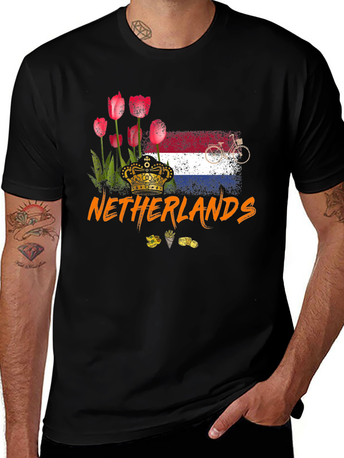Netherlands T-Shirt - Tulips, Flag, Bike Design