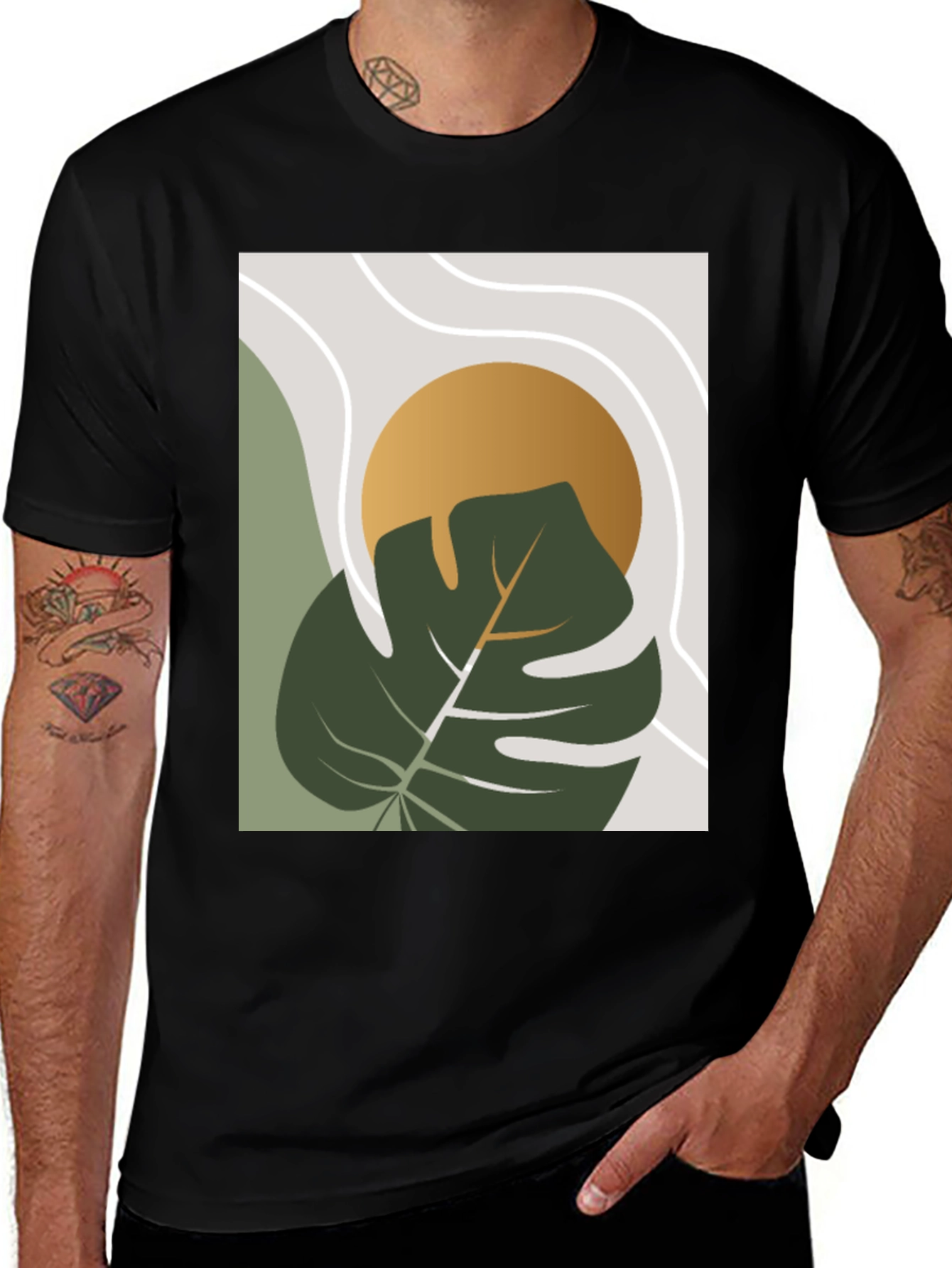 Variant 7 of Modern Plant Graphic Tee - Black