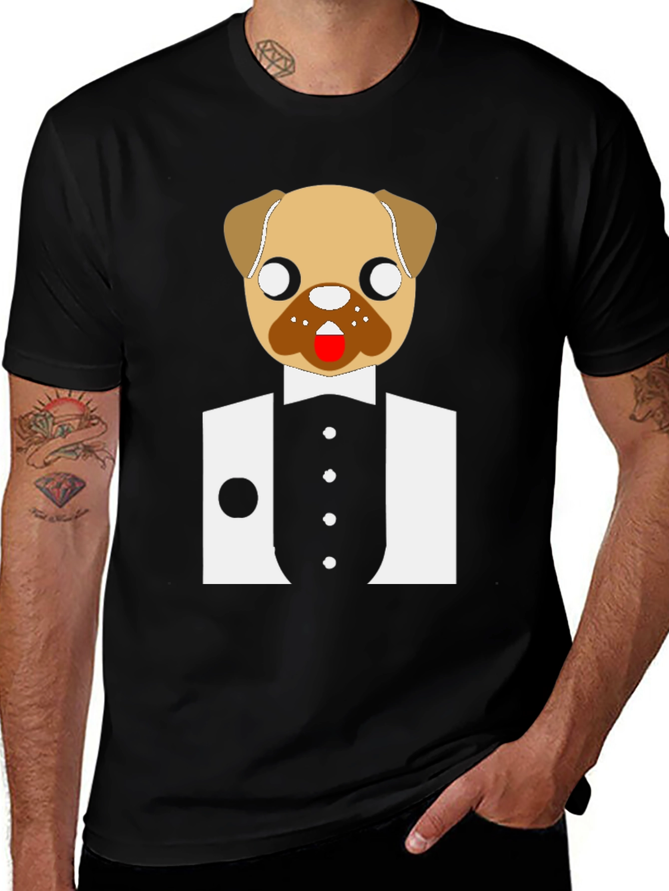 Variant 25 of Pug Tuxedo Graphic Tee - Stylish & Fun!