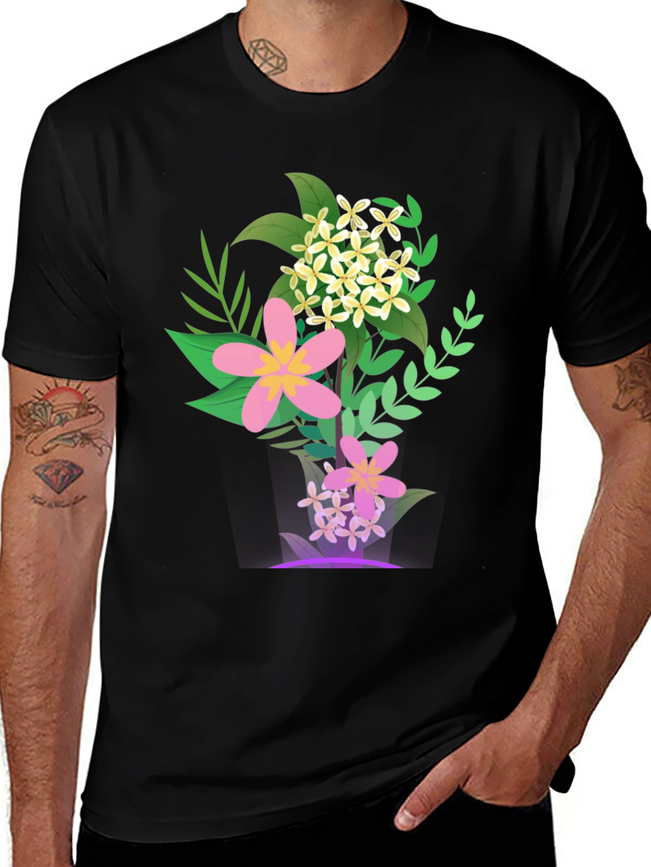 Variant 30 of Floral Print Black T-Shirt