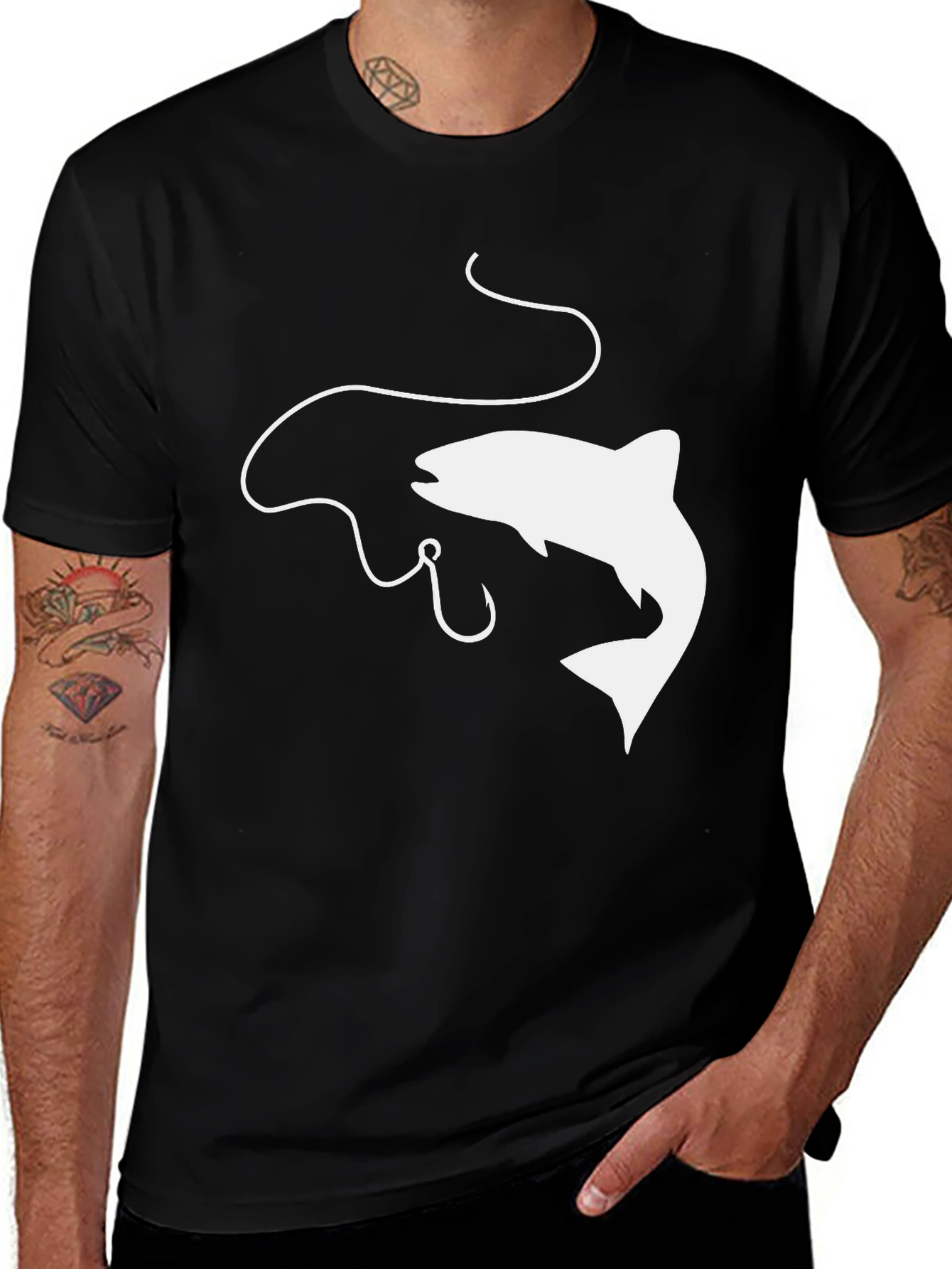 Variant 8 of Fishing Graphic Tee - Black Cotton Comfort