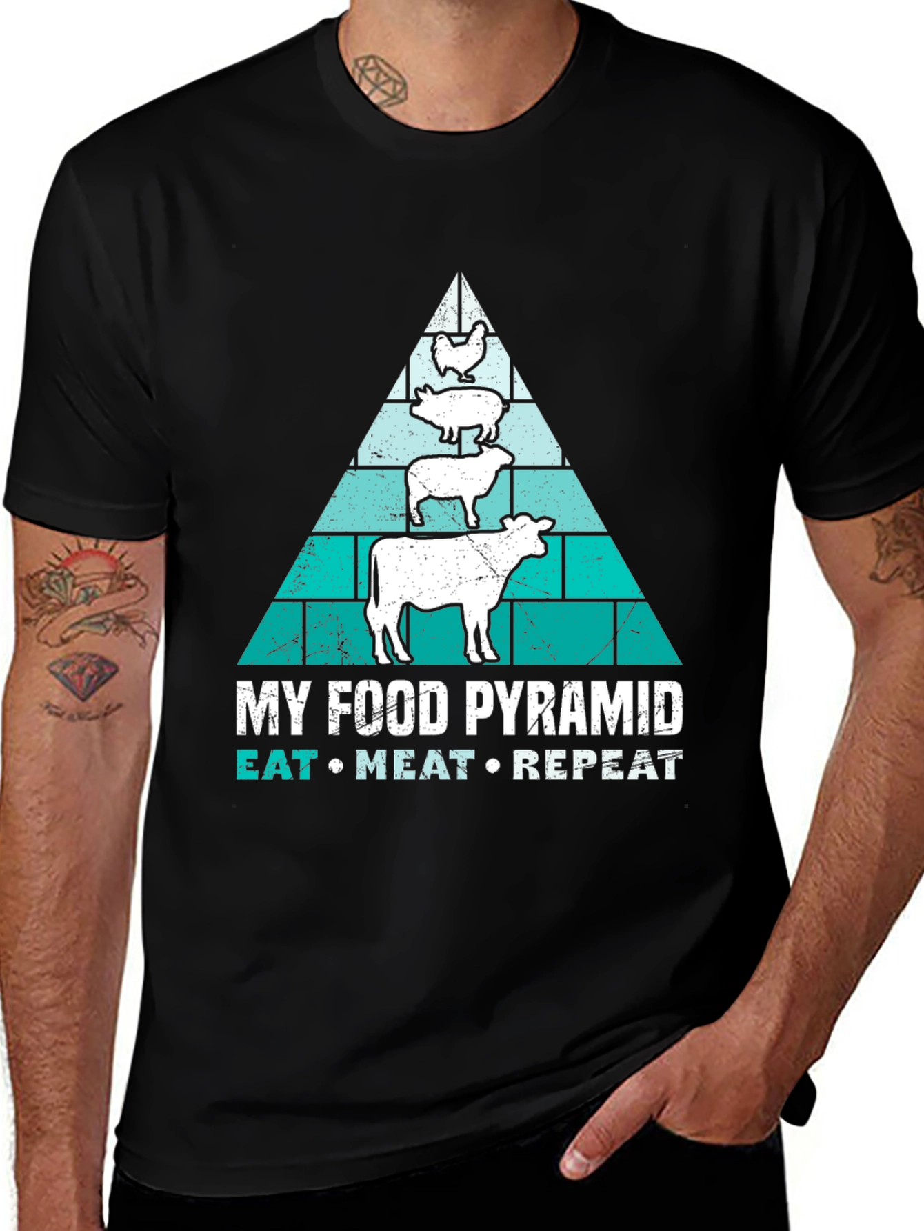 Meat Lover's Food Pyramid T-Shirt - Eat Meat Repeat
