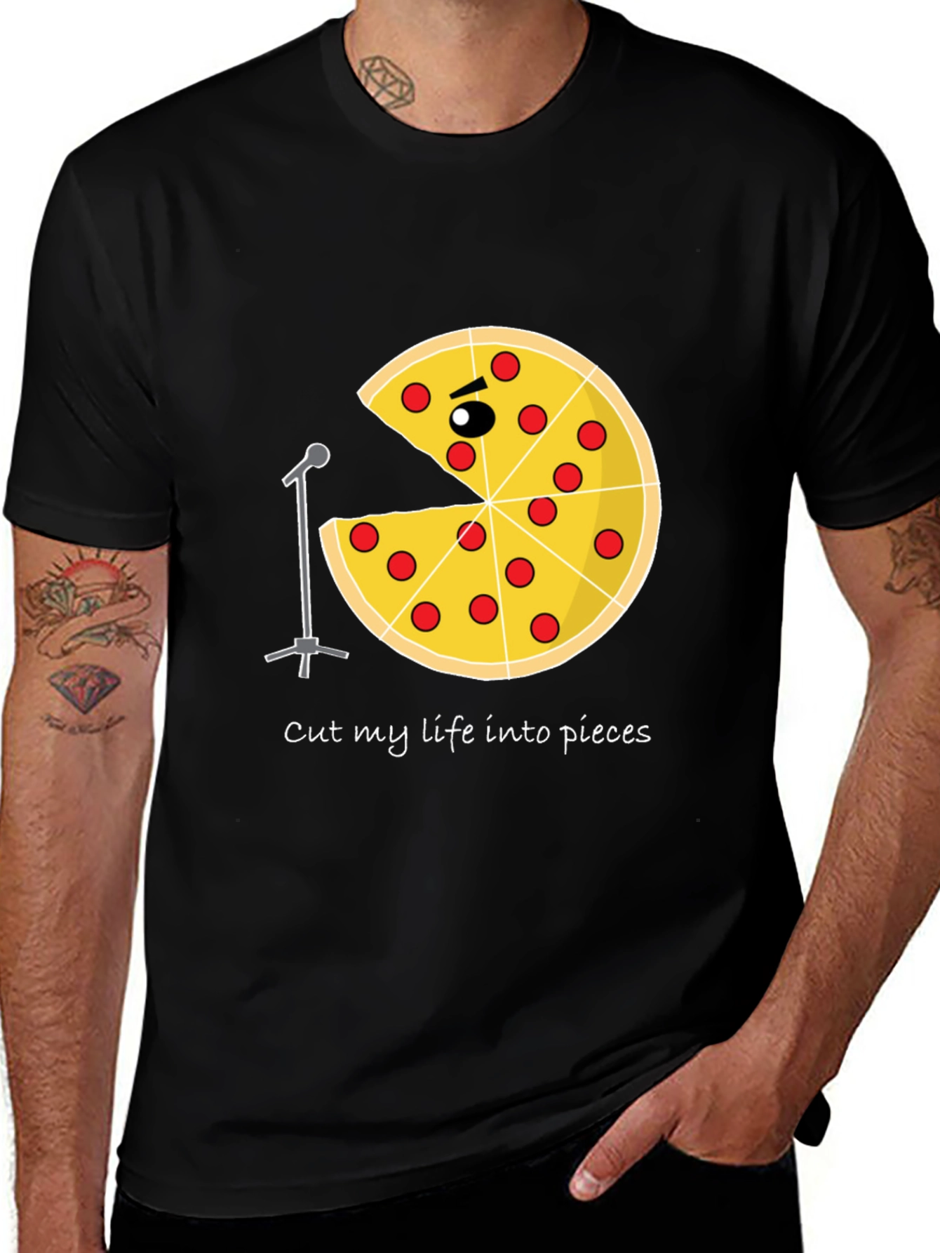 Variant 28 of Pizza Sings Graphic T-Shirt - Cut My Life Into Pieces
