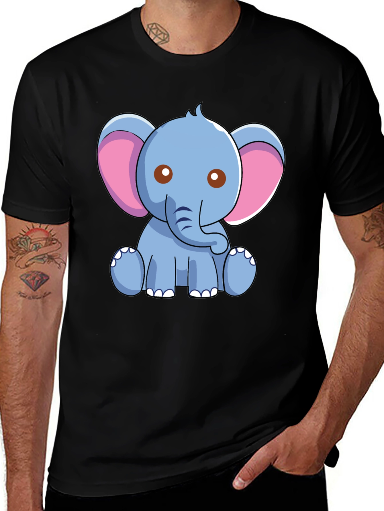 Cute Elephant Graphic Tee - Black Cotton Shirt