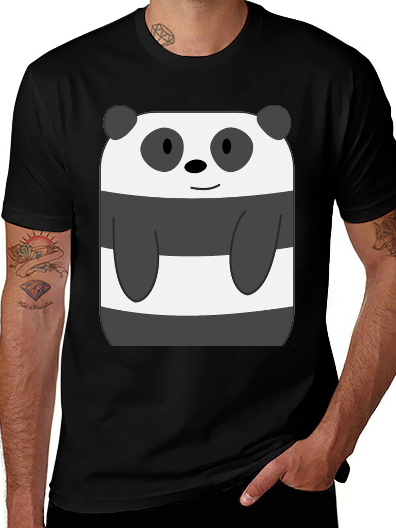 Variant 25 of Cartoon Panda Bear Graphic Black T-Shirt