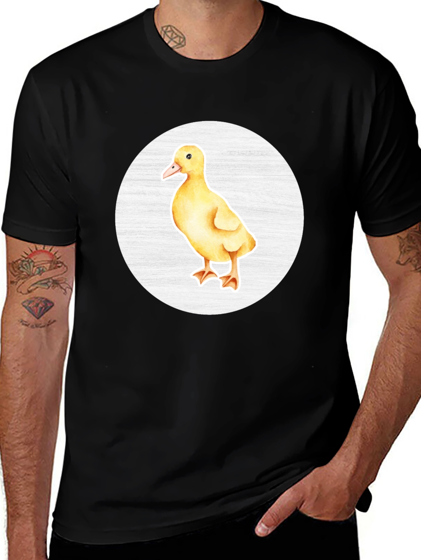 Variant 9 of Cute Duckling Graphic Tee - Black Cotton T-Shirt