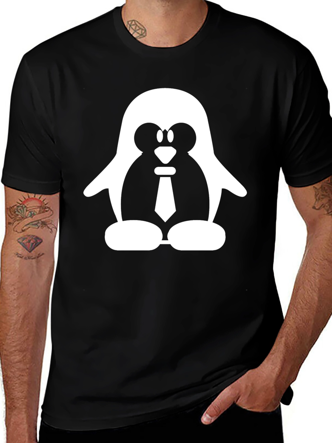 Variant 14 of Penguin with Tie Graphic Tee - Cool Black T-Shirt