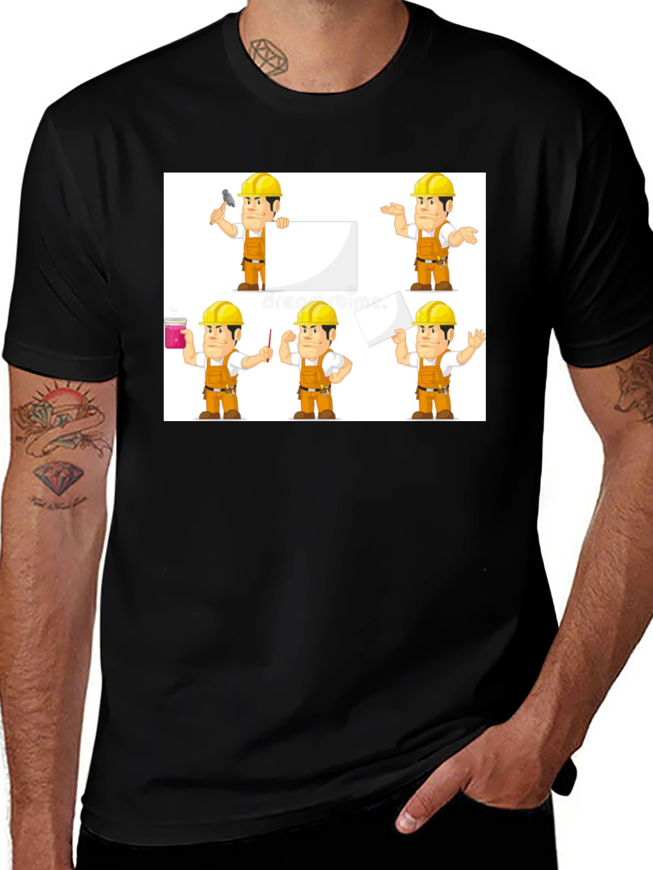 Variant 5 of Construction Worker Cartoon T-Shirt