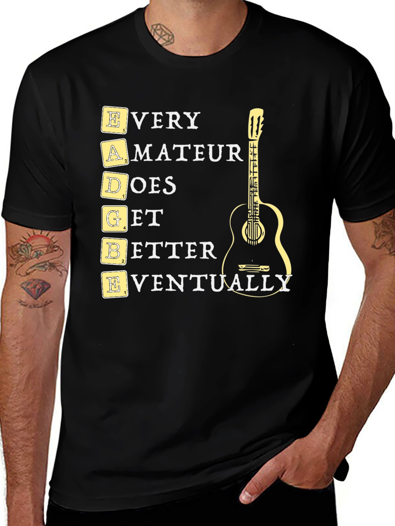 Variant 20 of EADGBE Guitarist T-Shirt: Every Amateur Does Get Better