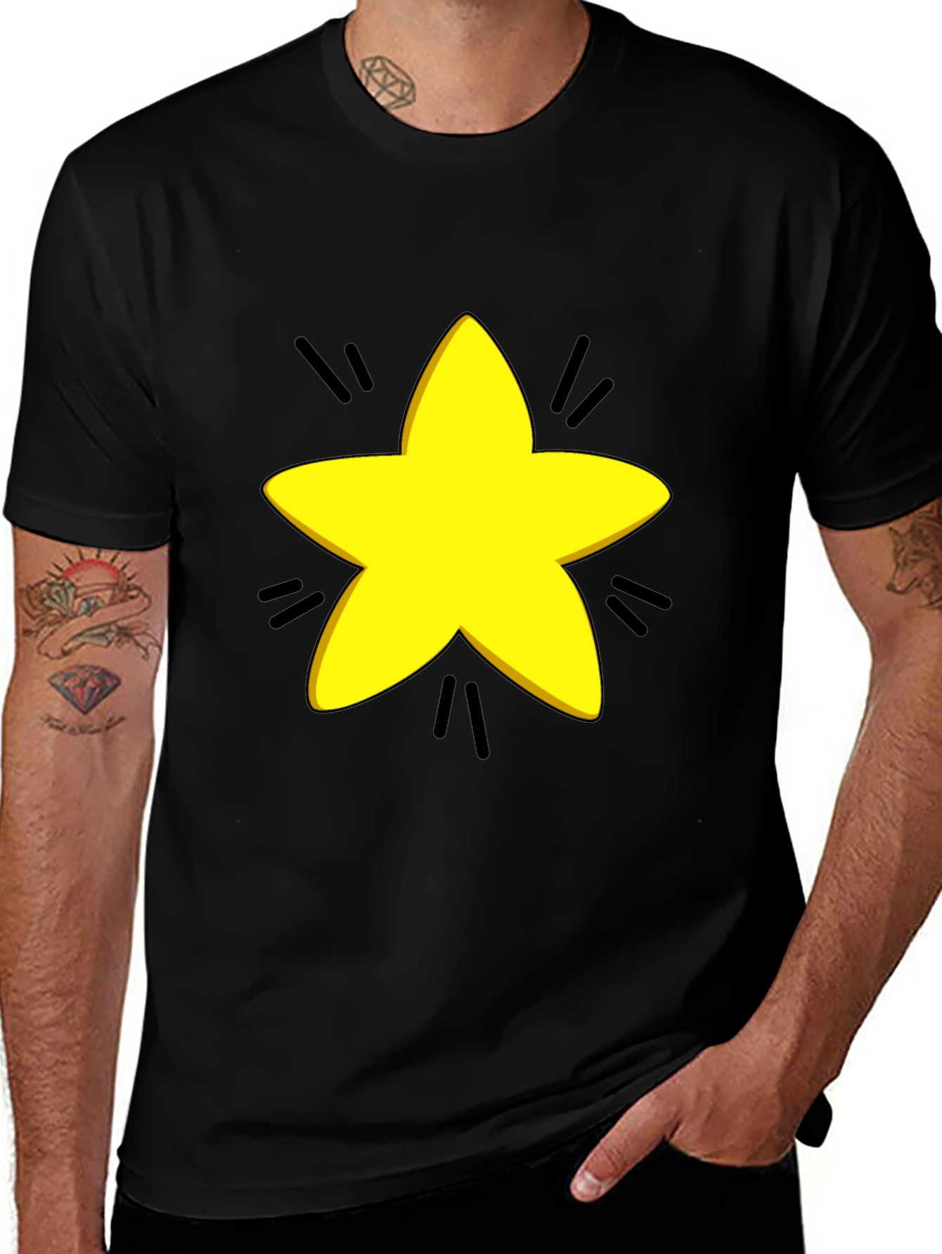 Variant 17 of Yellow Star Graphic Black T-Shirt