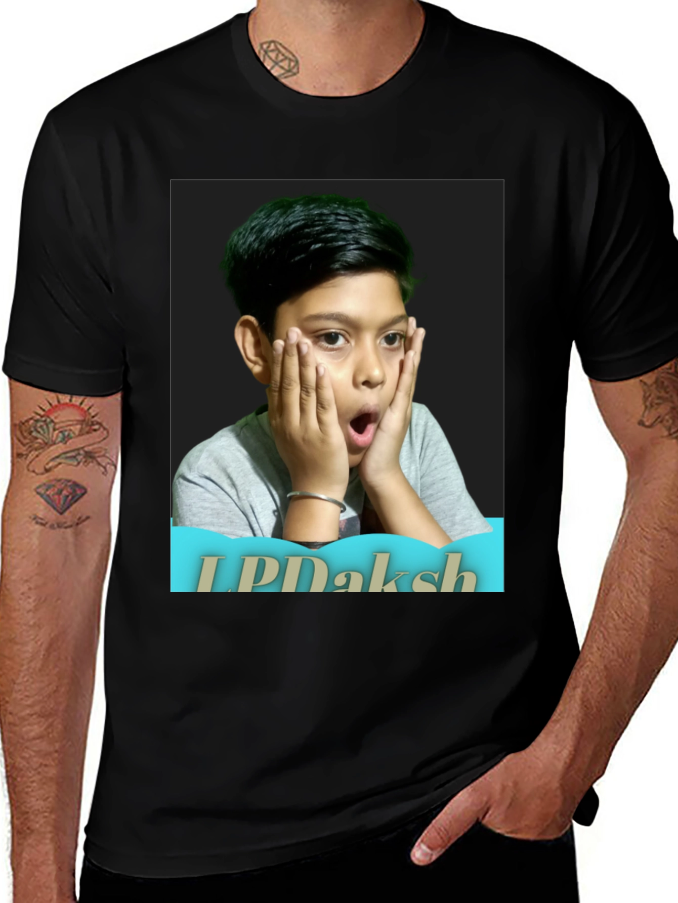 Variant 9 of Customized Black T-Shirt with Shocked Boy Design