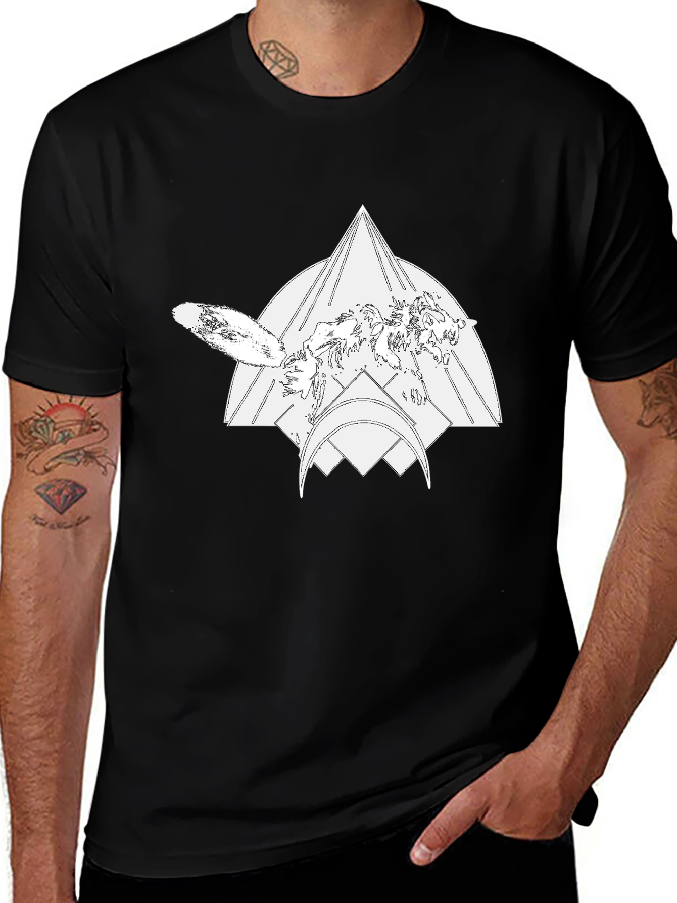 Variant 5 of Geometric Wolf Graphic Black Tee
